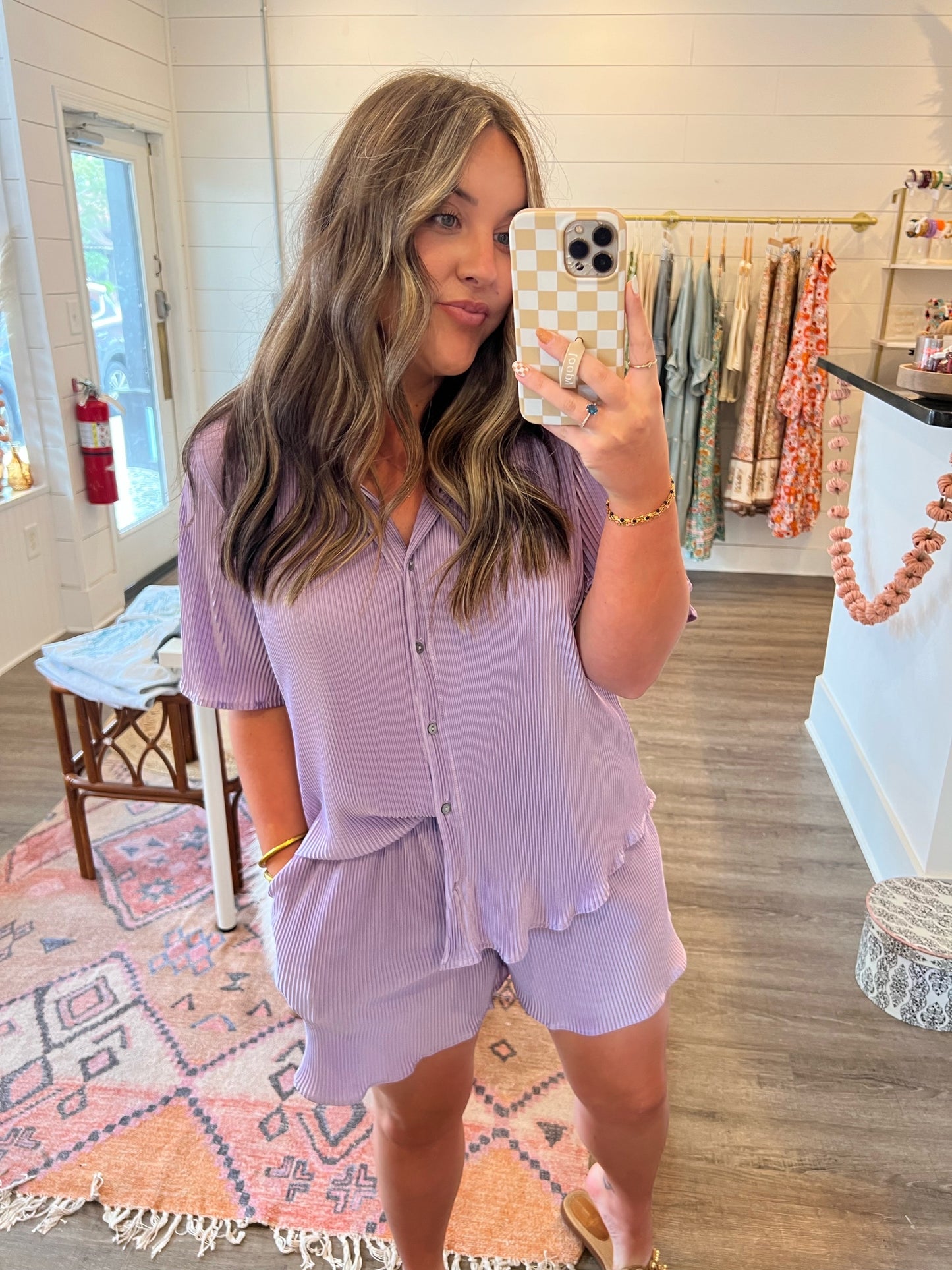 Button up Ribbed Set Lavender