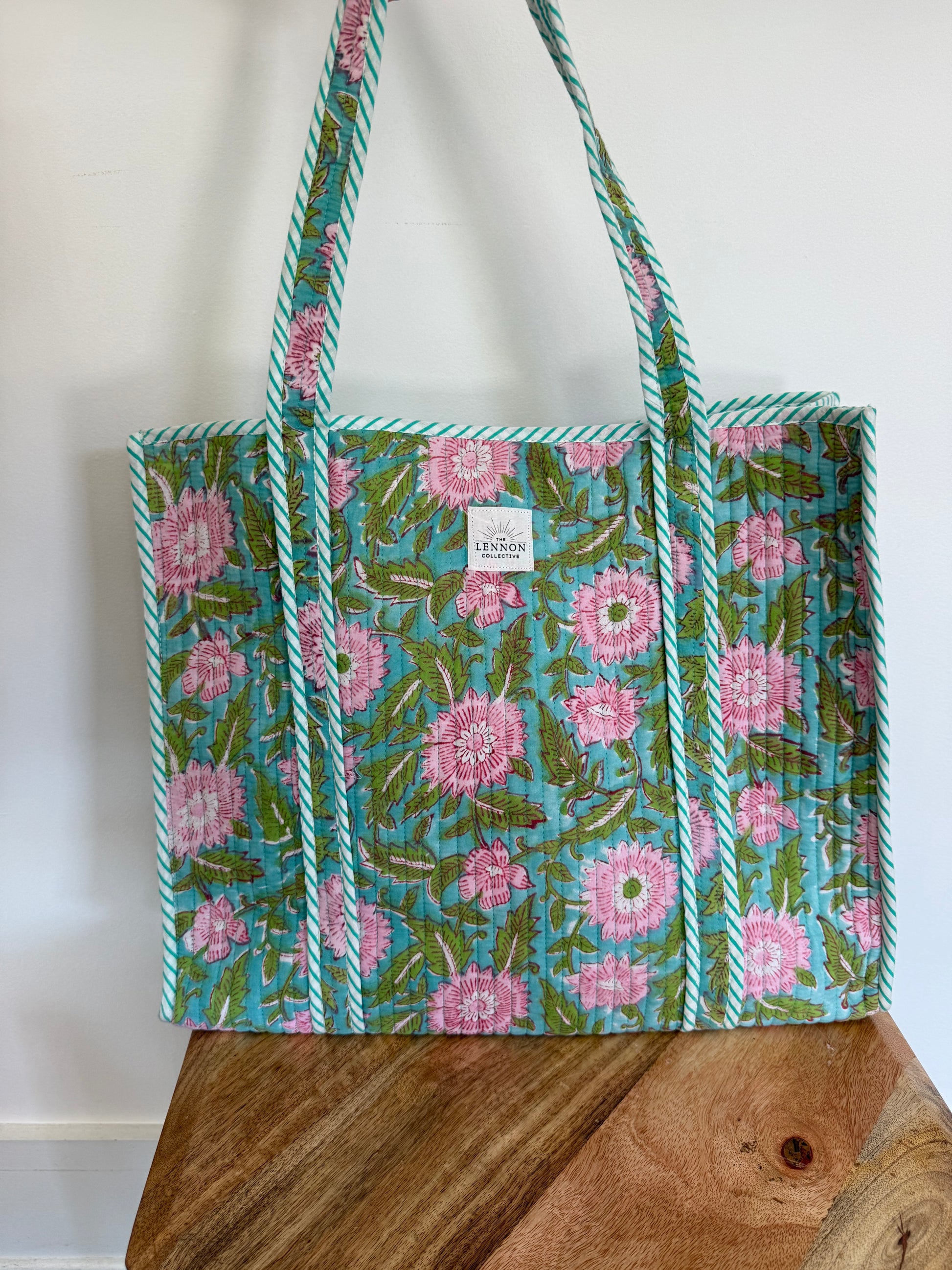 Turquoise Florals Tote