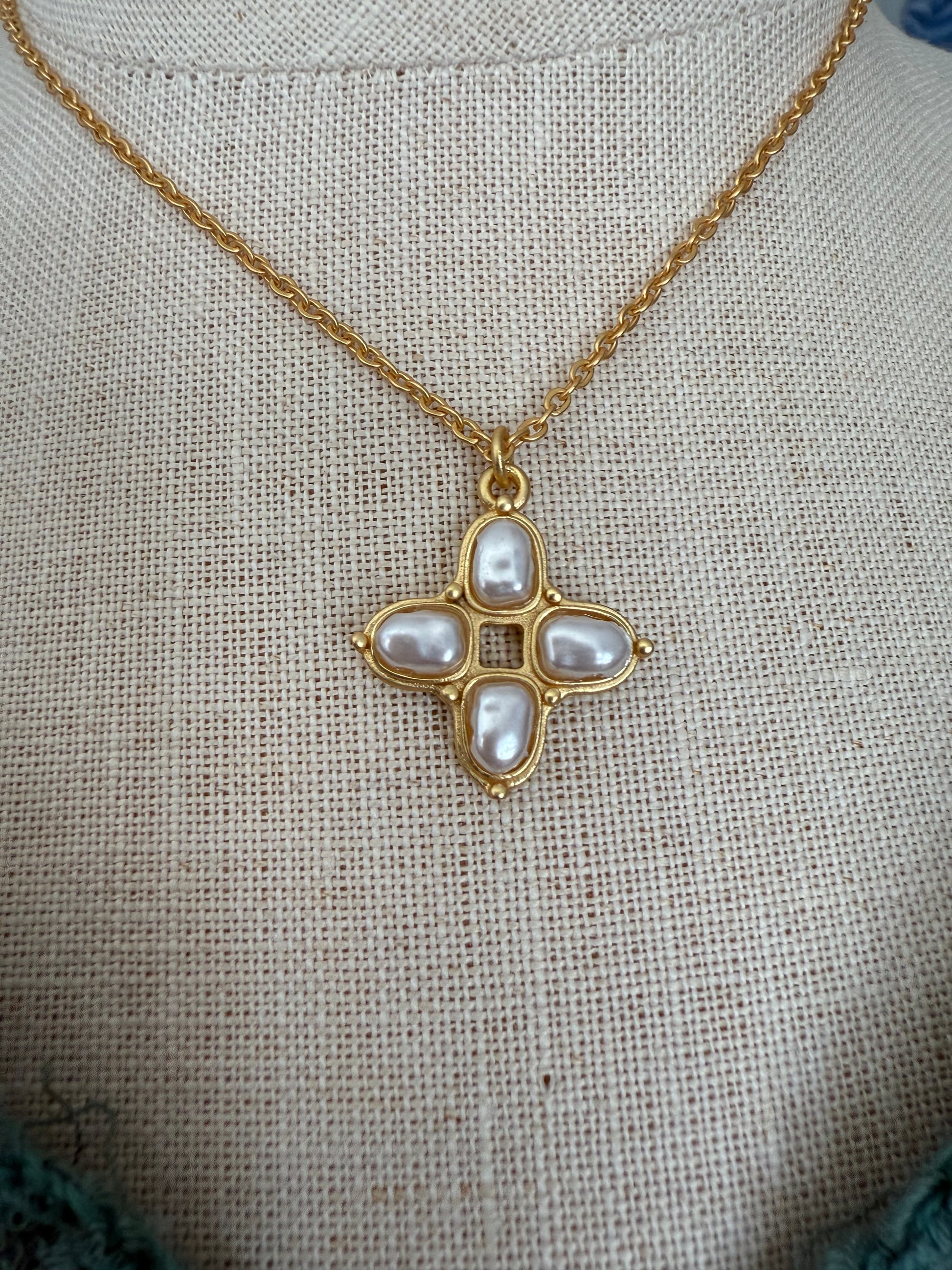 Pearl Cross Gold Necklace