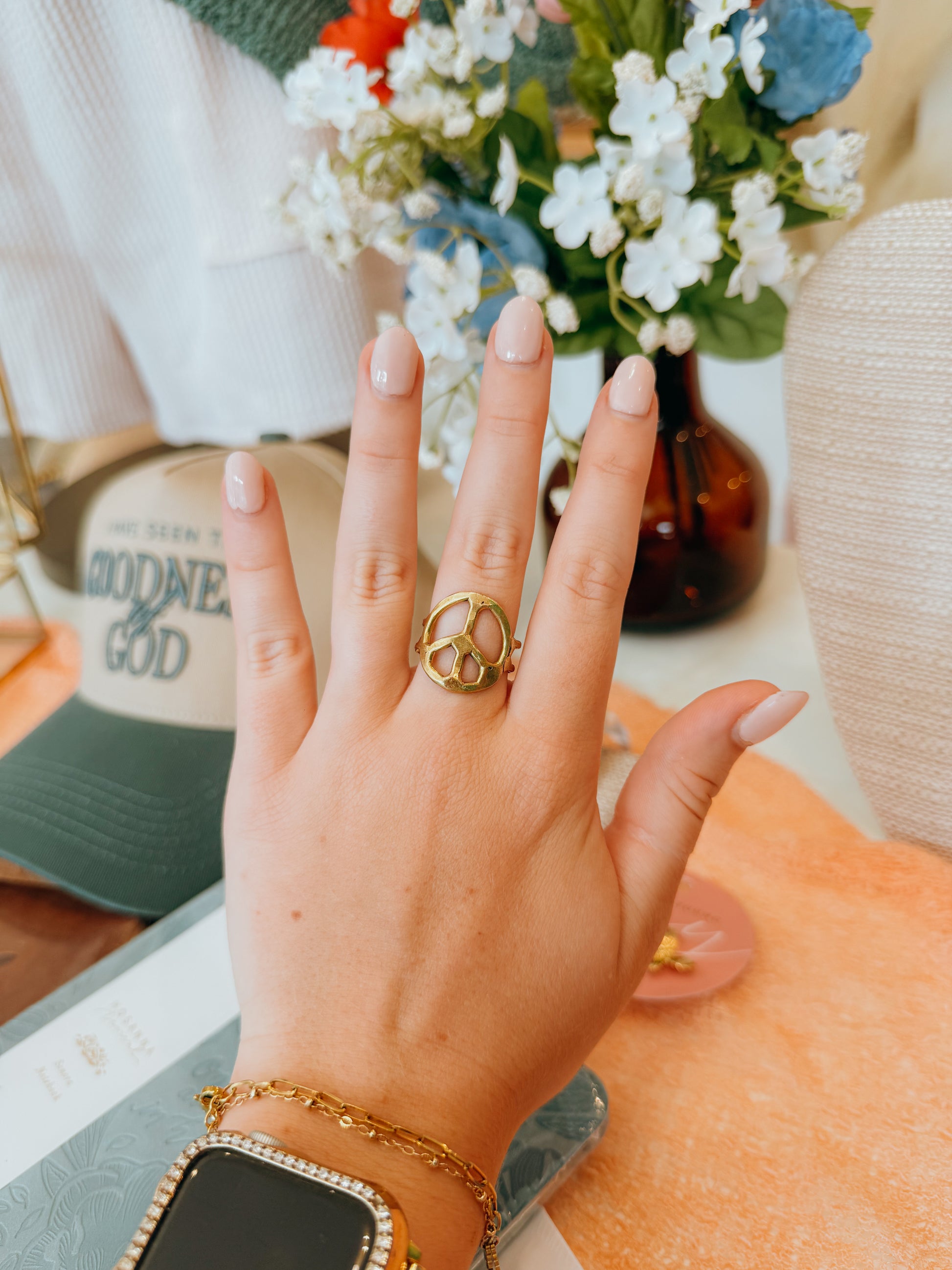 Peace Sign Gold Ring