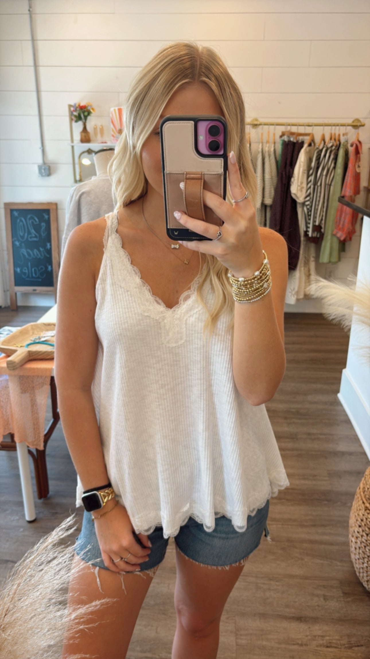 White Lace Trim Tank Top