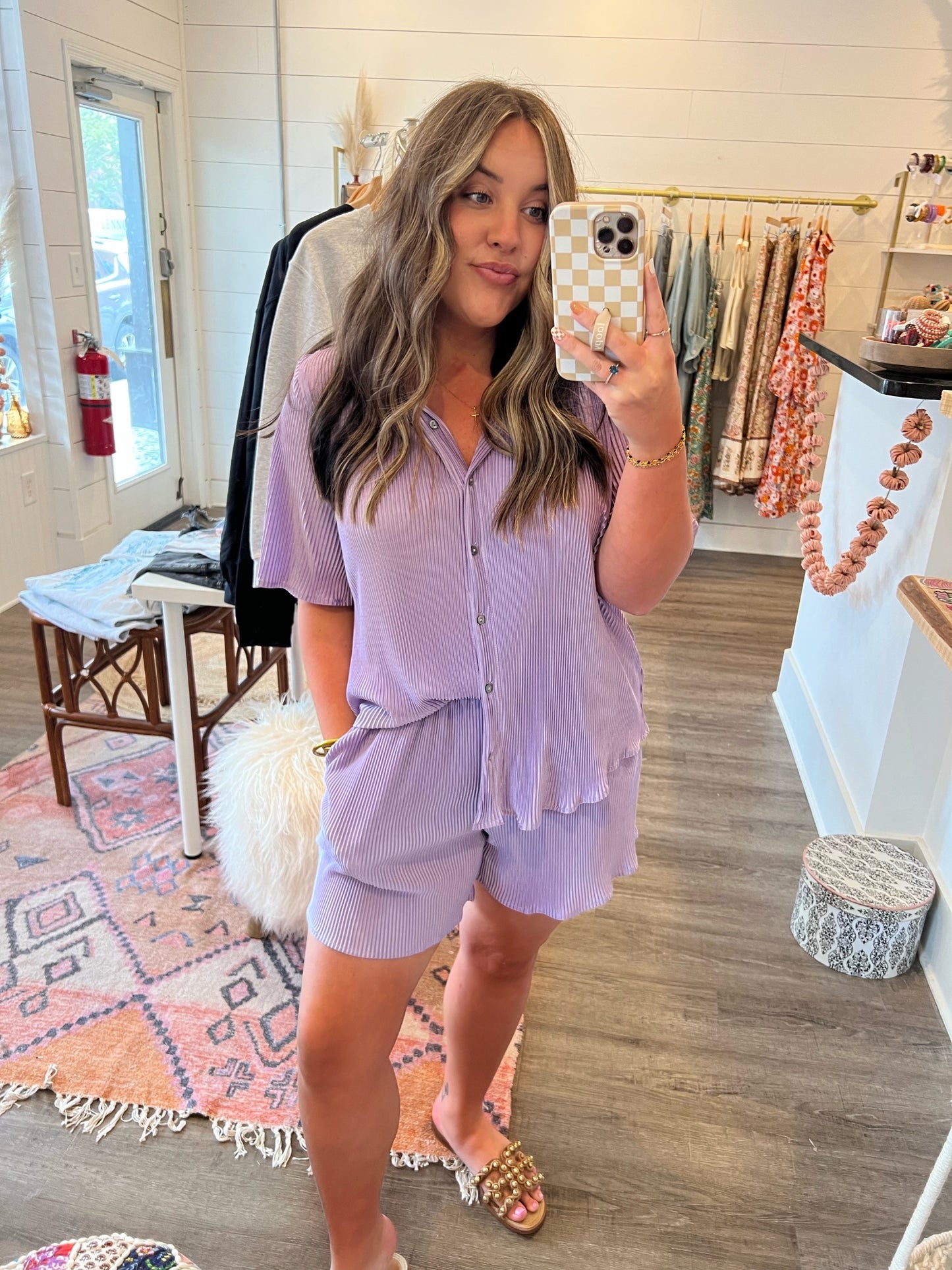 Button up Ribbed Set Lavender
