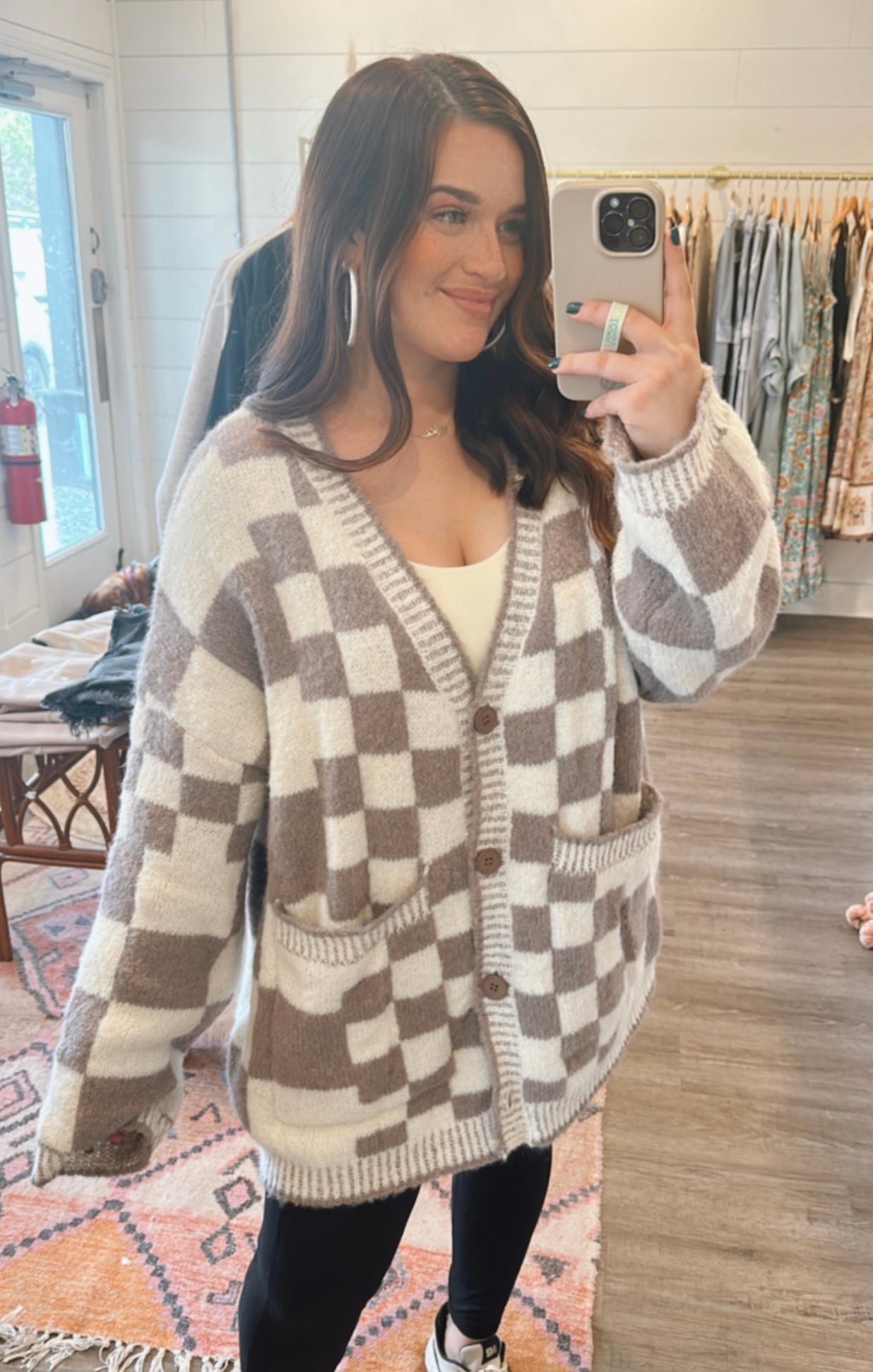 Oversize checkered cardigan