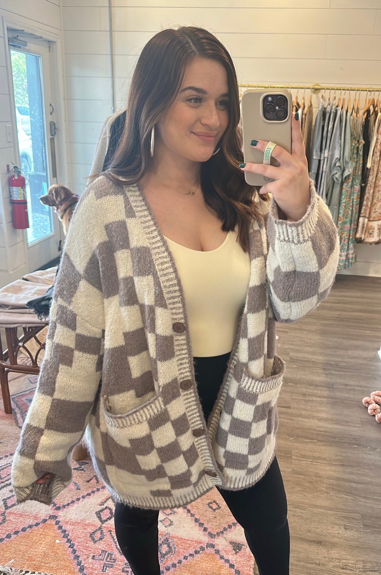 Oversize checkered cardigan