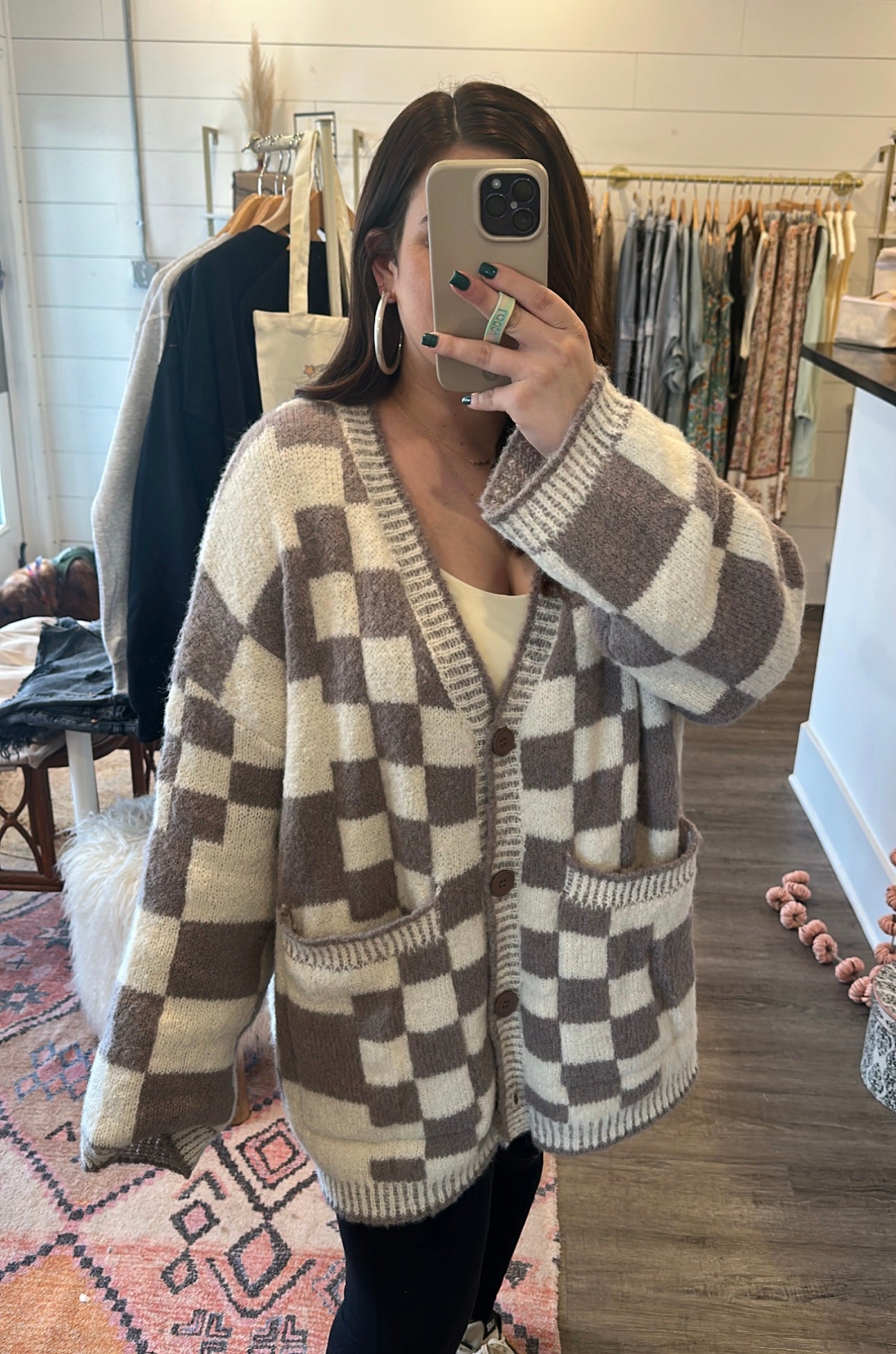 Oversize checkered cardigan