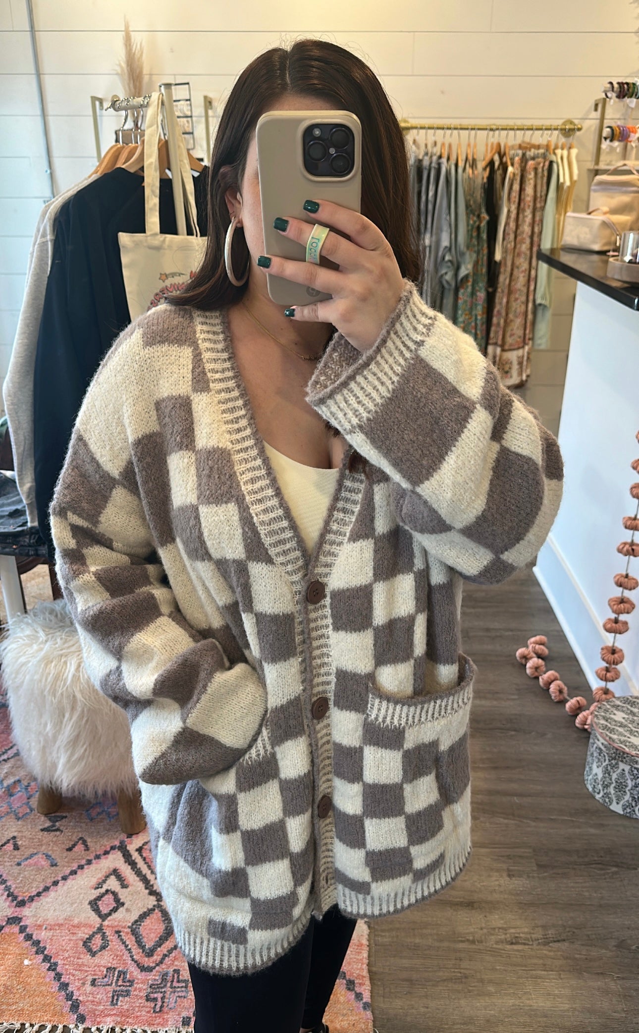 Oversize checkered cardigan