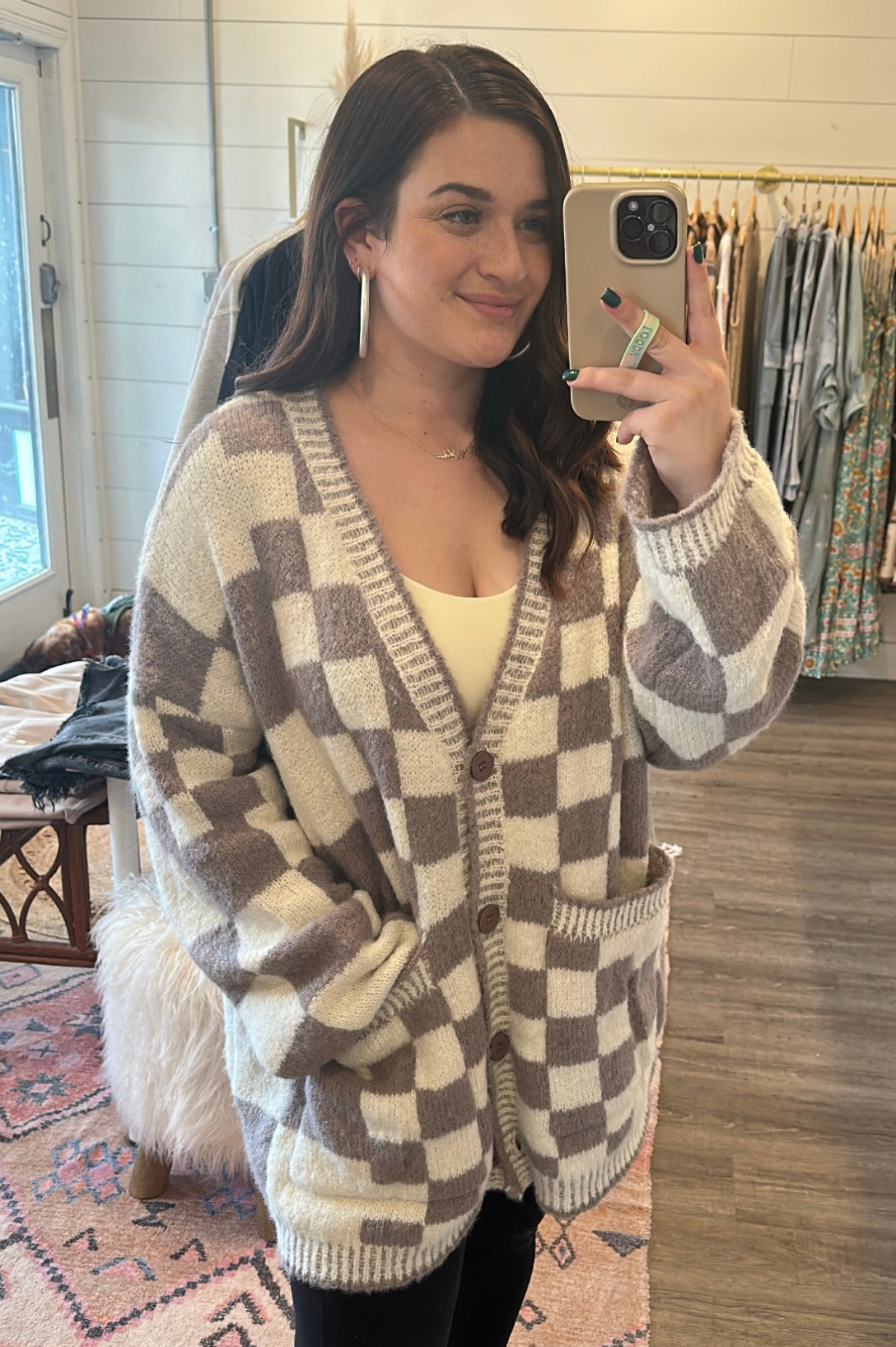 Oversize checkered cardigan