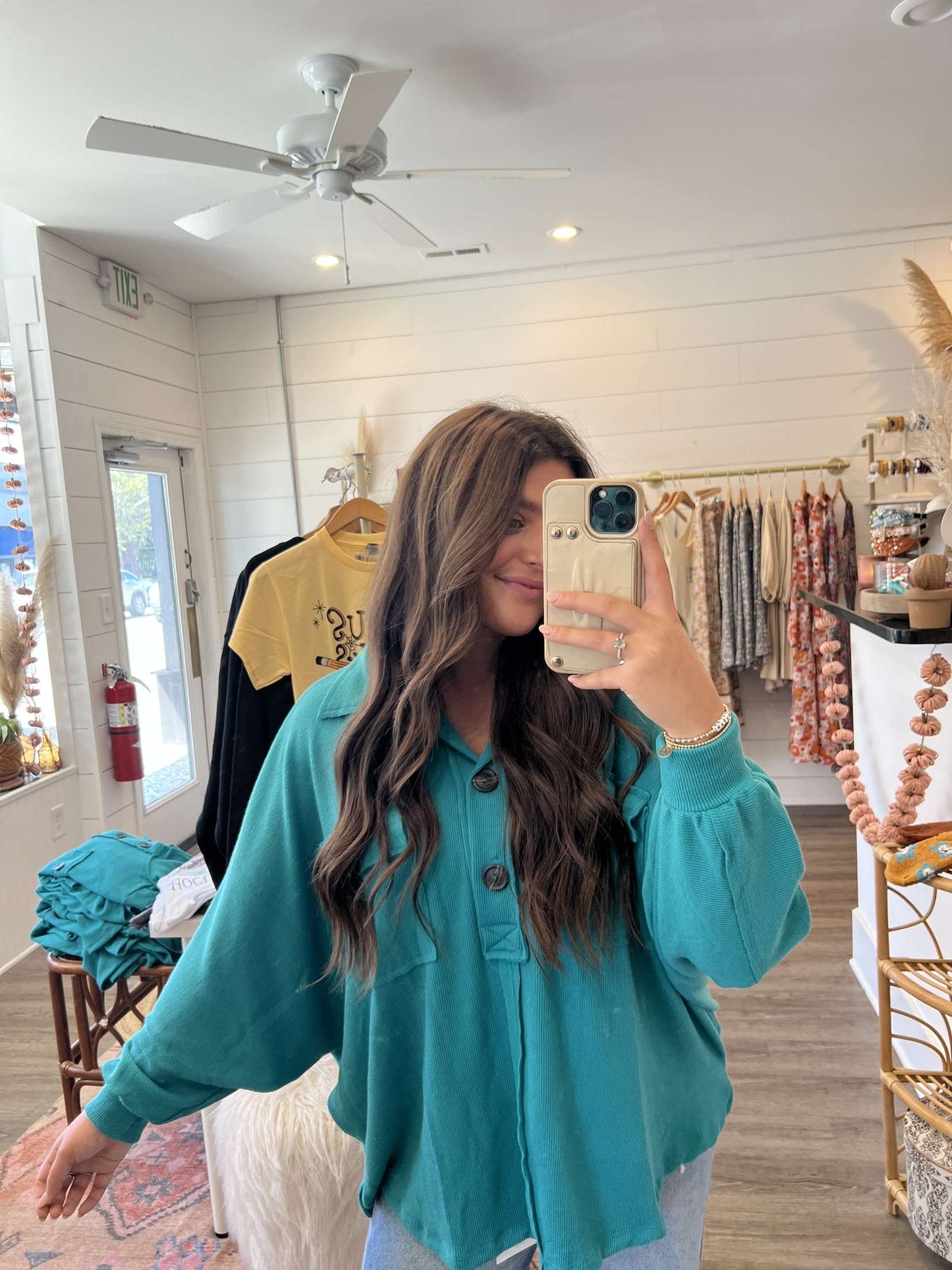 Teal Oversized Henley Top