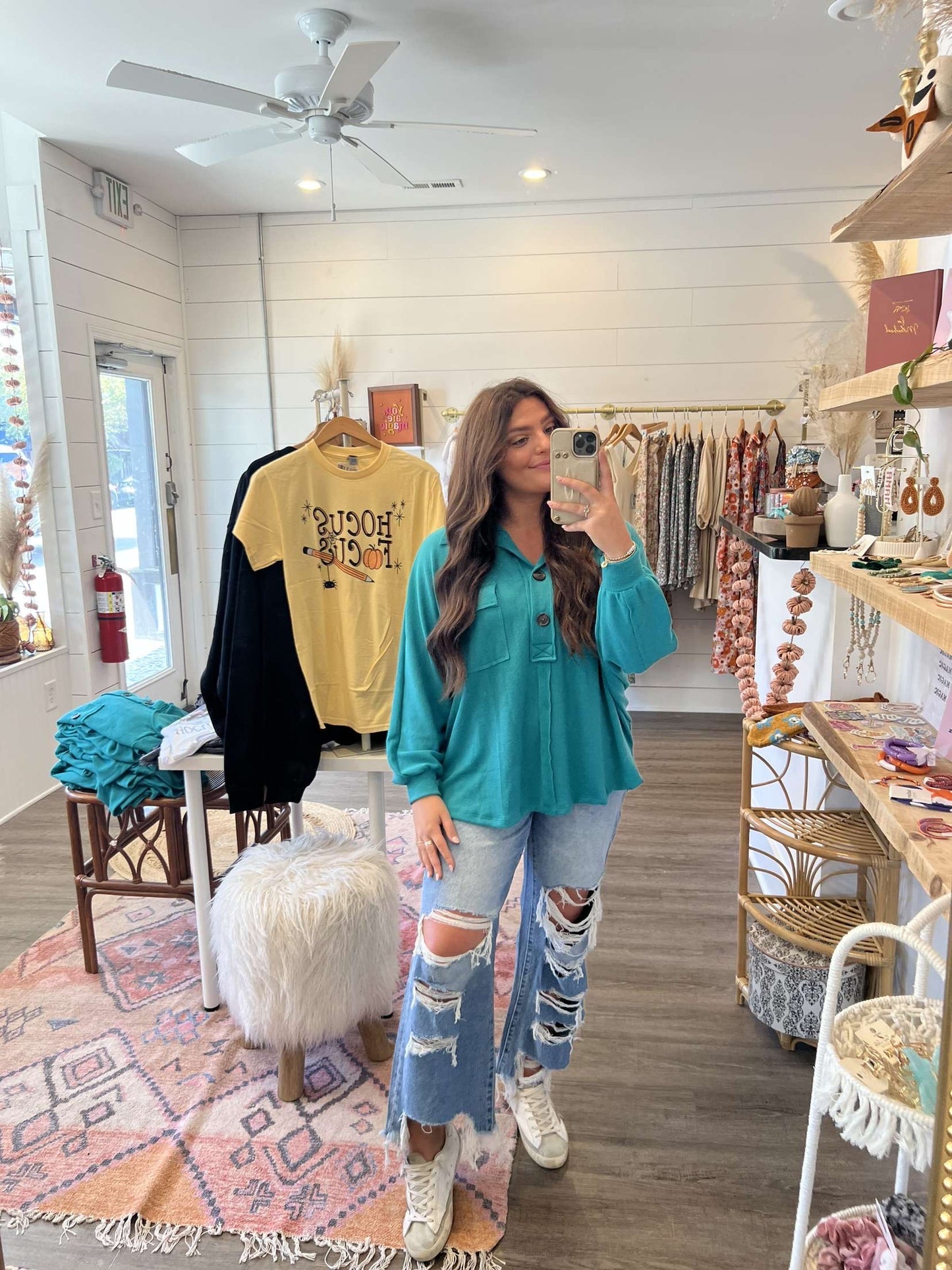 Teal Oversized Henley Top