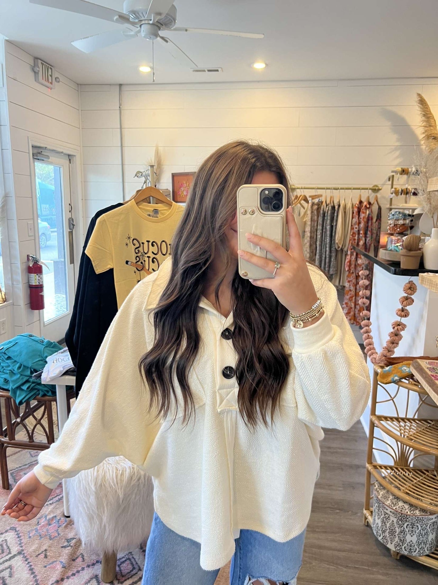 White Oversized Henley Top