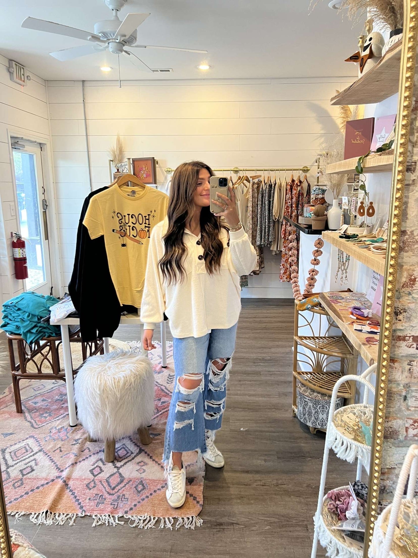 White Oversized Henley Top