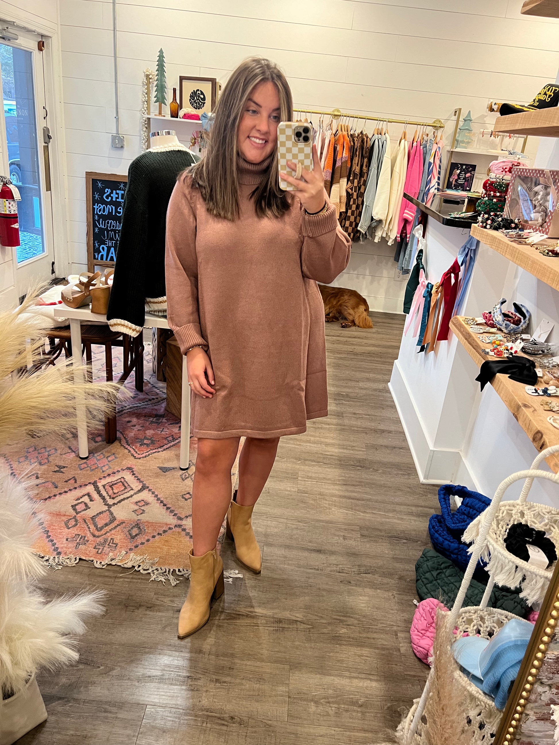 Brown Turtleneck Sweater Dress