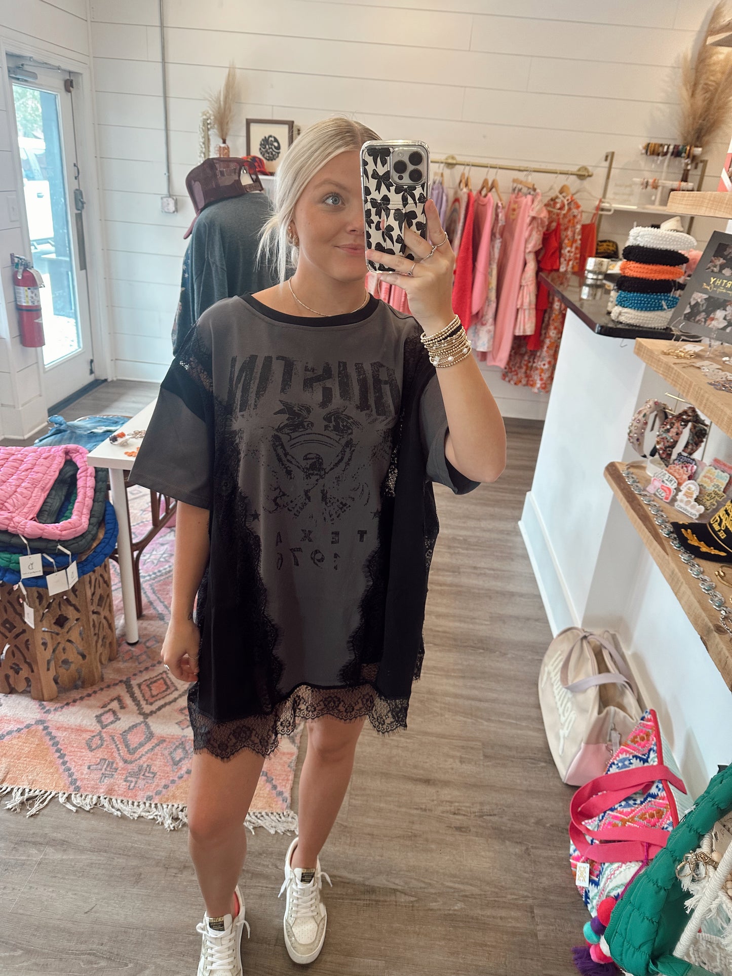 Charcoal Lace Cut Out Graphic Tee
