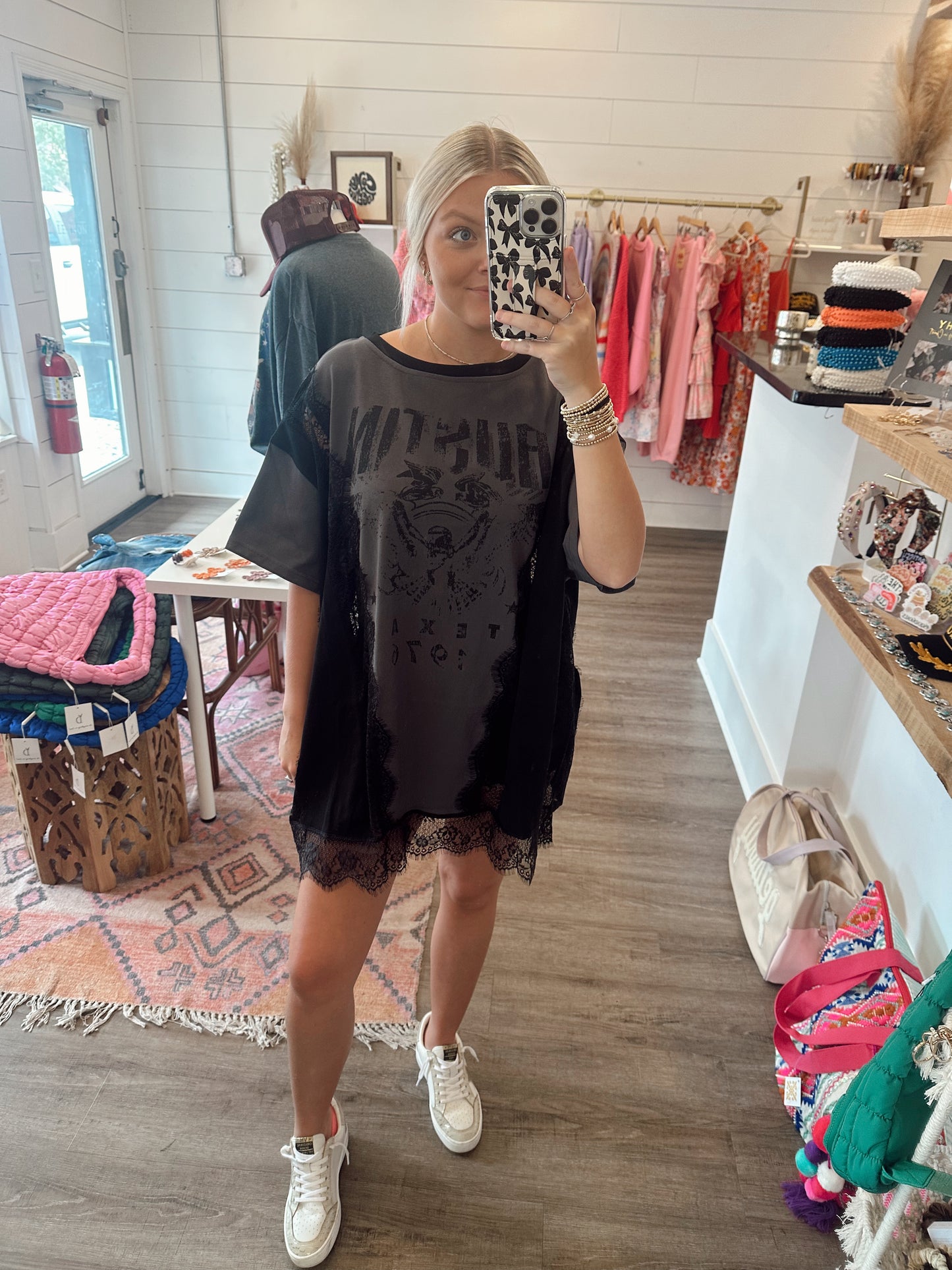 Charcoal Lace Cut Out Graphic Tee