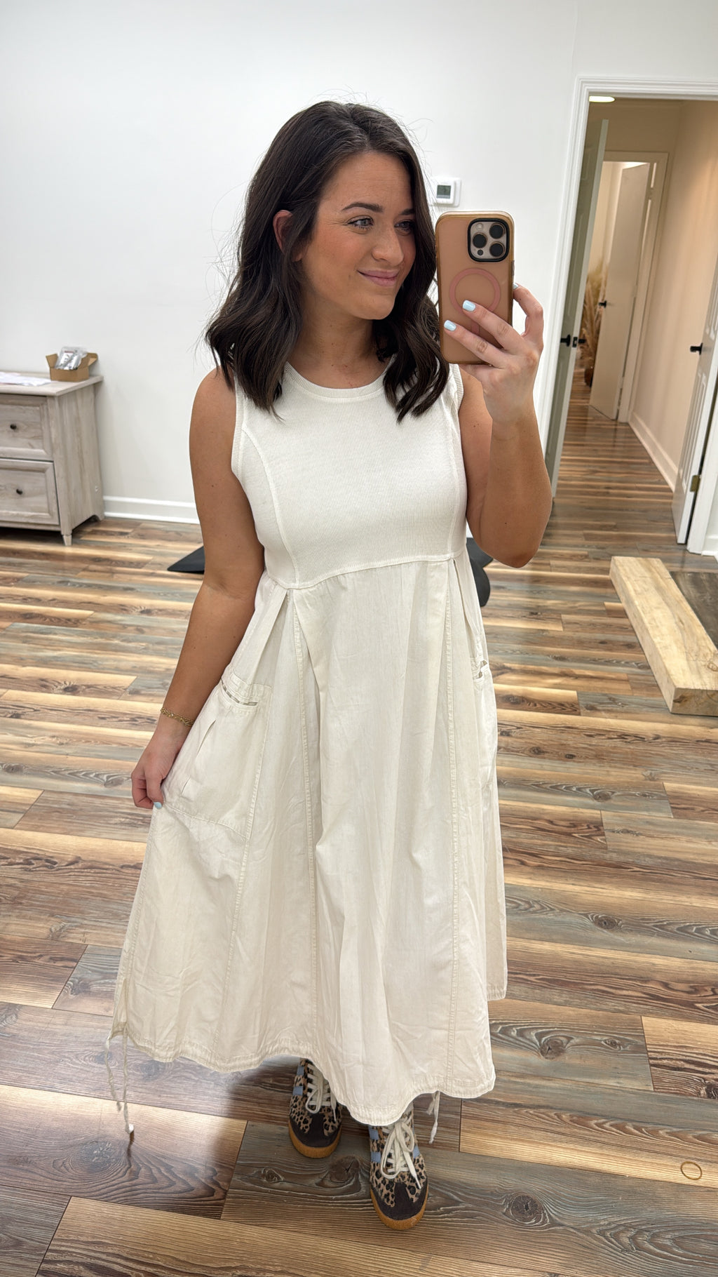 Cream Mixed Material Dress