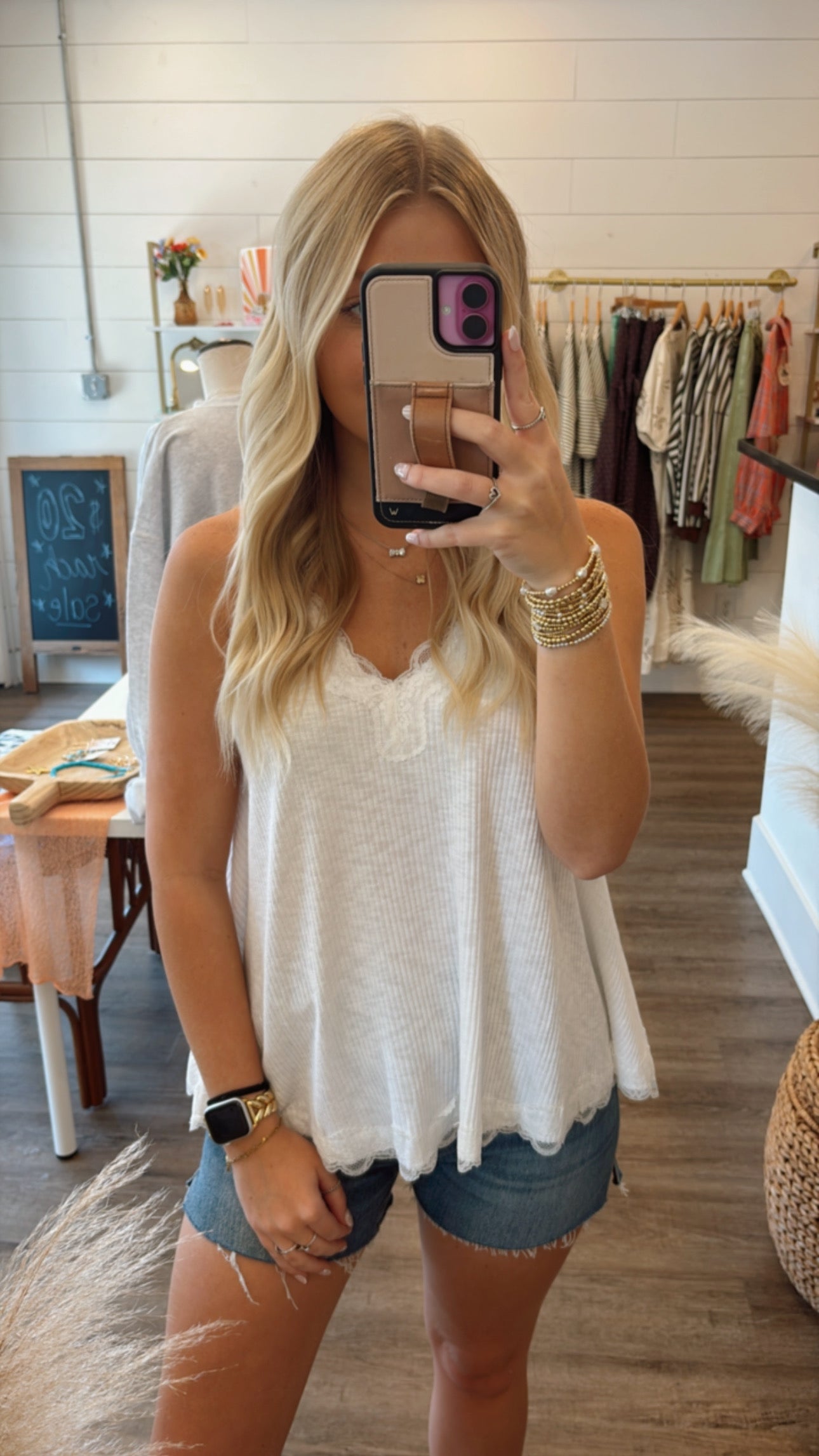 White Lace Trim Tank Top