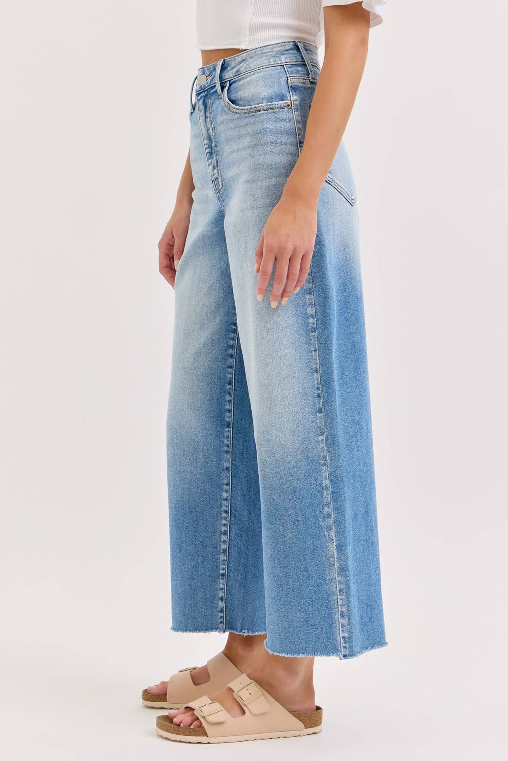 High Rise Crop Wide Leg with Raw Hem Jeans