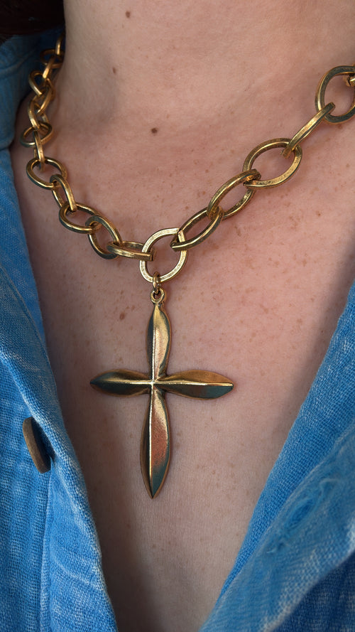 Beveled Cross Chain Necklace