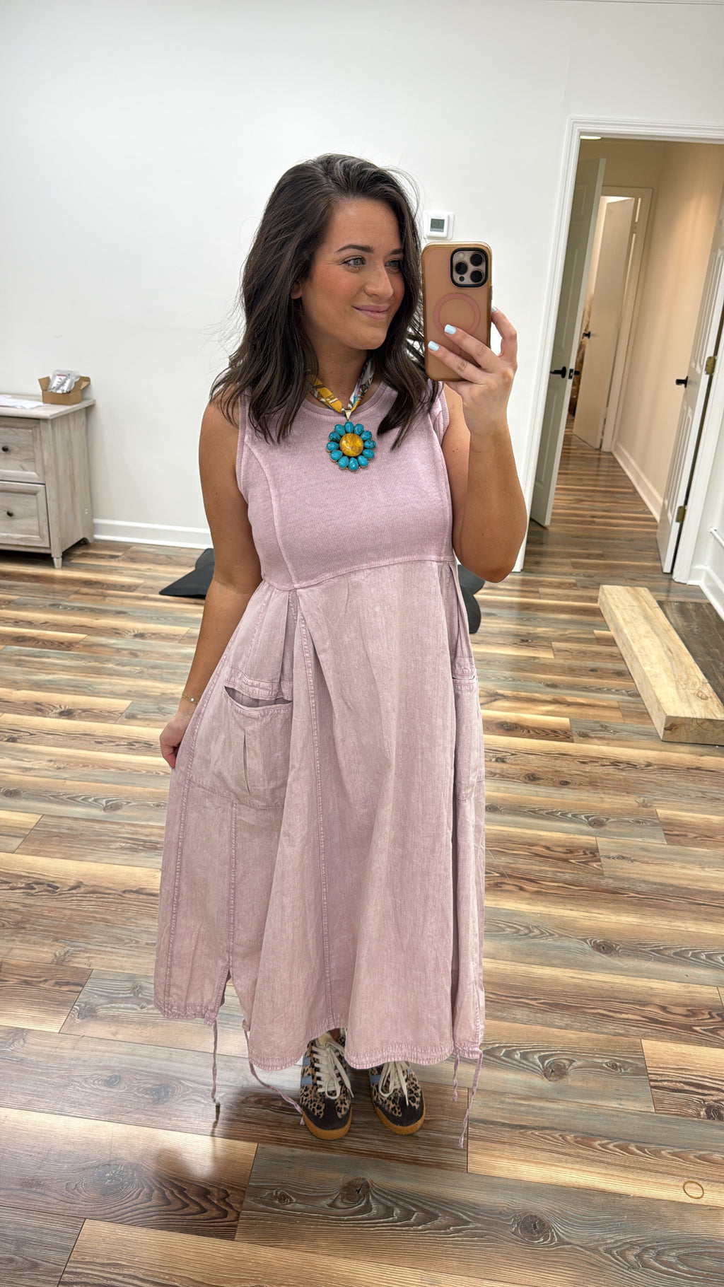 Mauve Mixed Material Dress