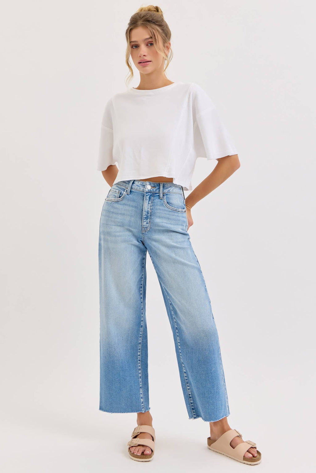 High Rise Crop Wide Leg with Raw Hem Jeans
