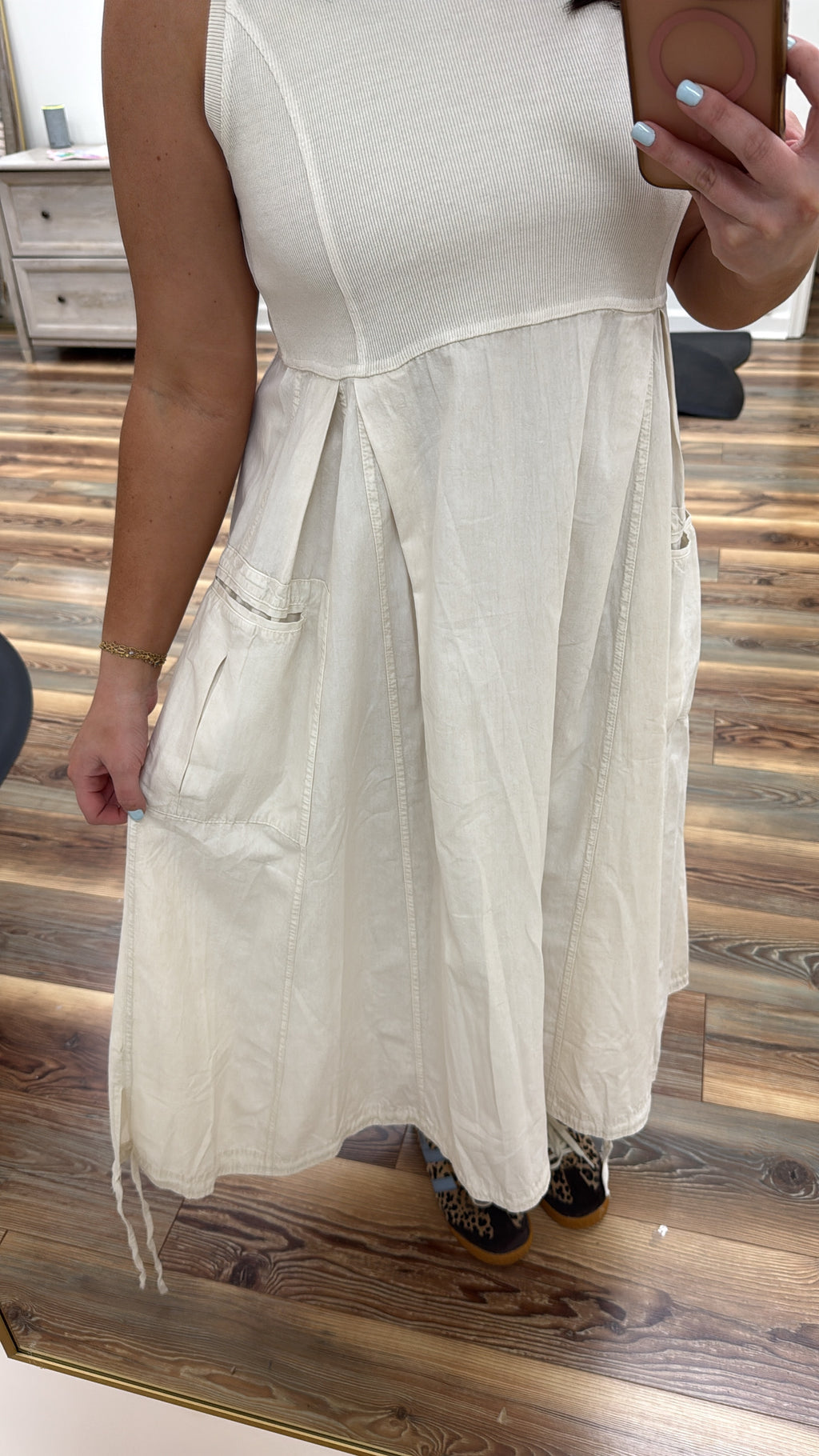 Cream Mixed Material Dress