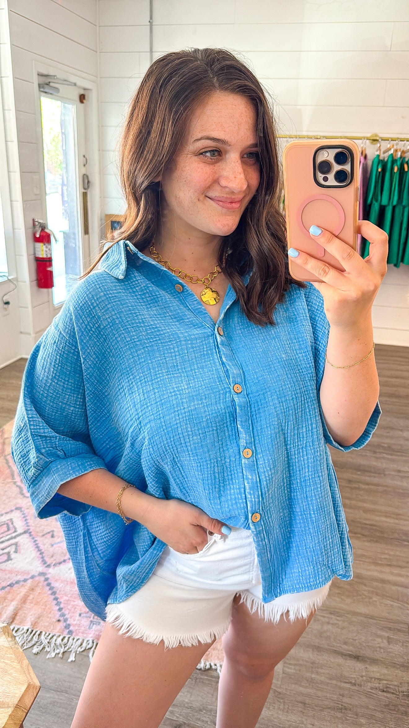 Oversized Washed Button Down Top