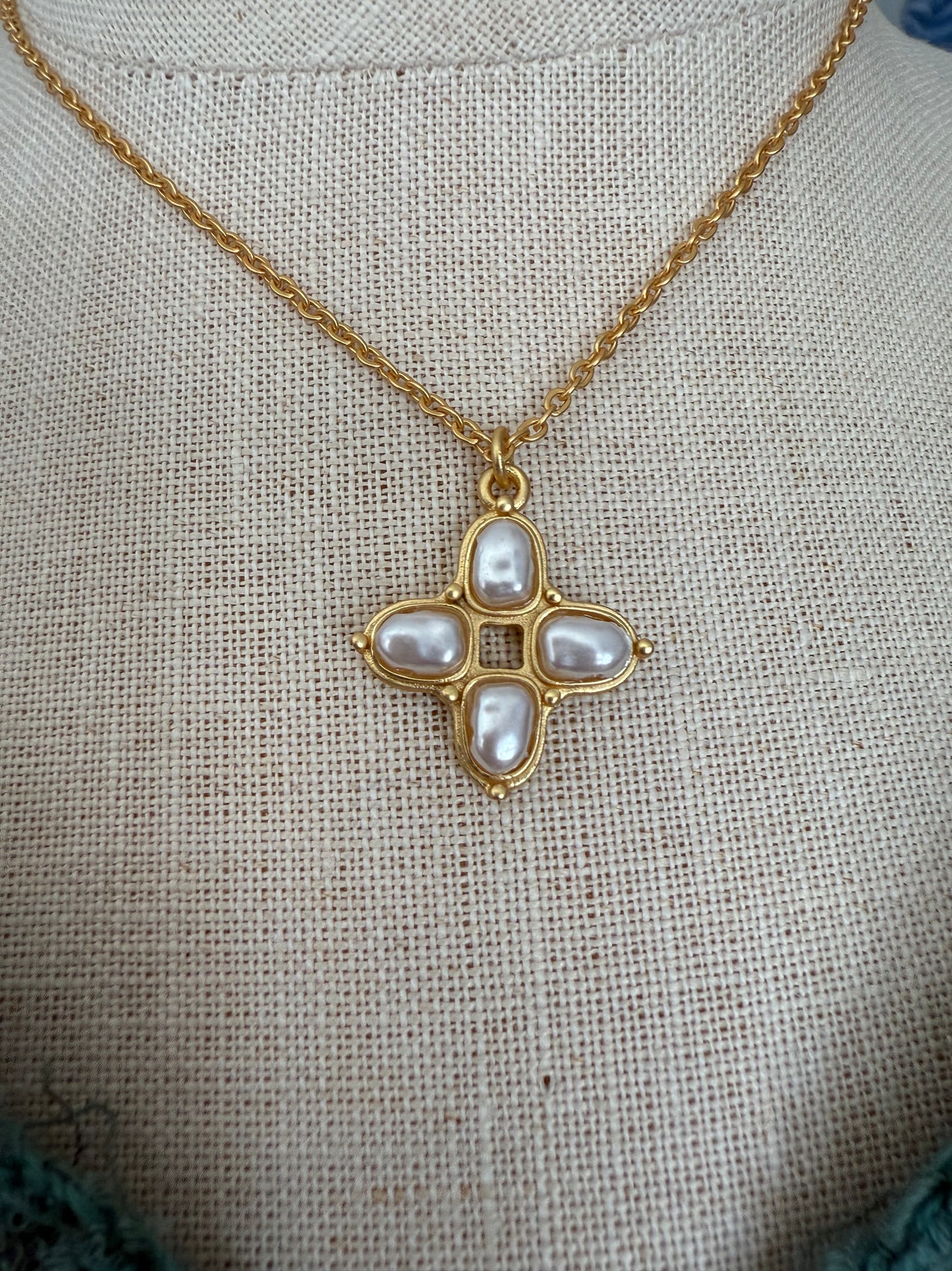 Pearl Cross Gold Necklace