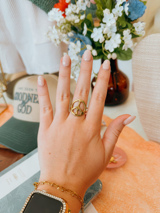 Peace Sign Gold Ring