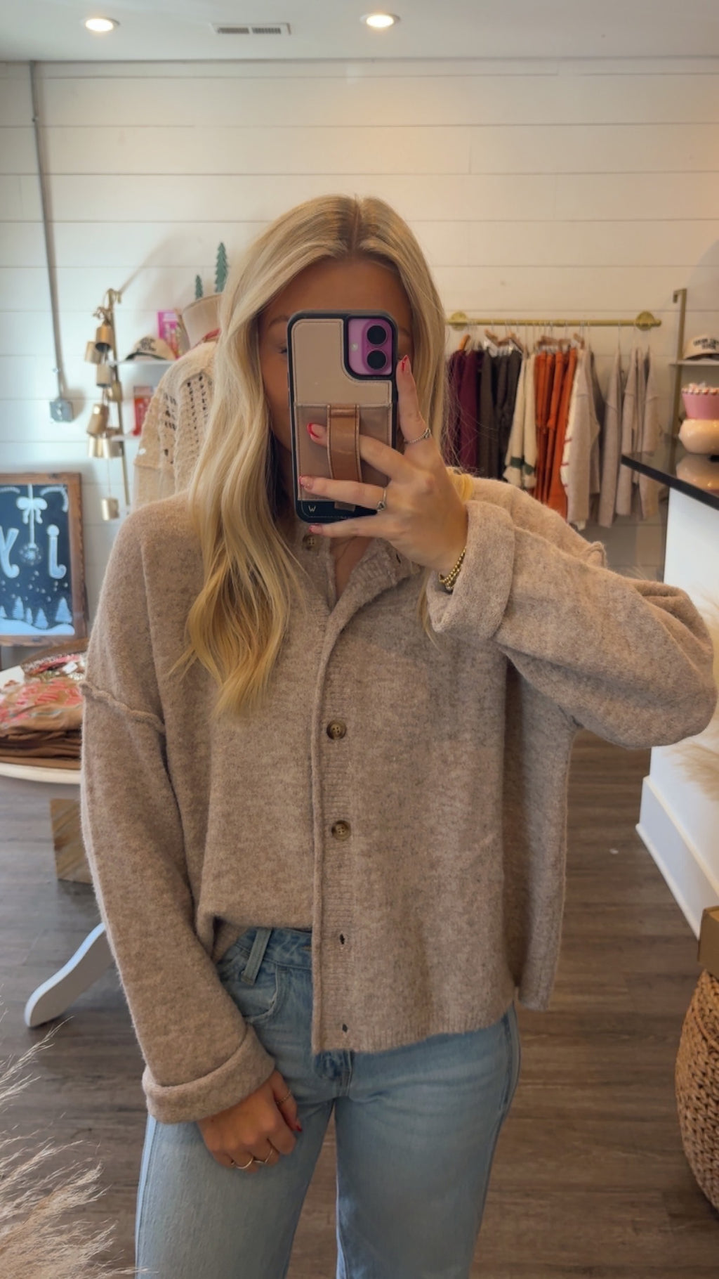 Cozy Beige Button Up Sweater