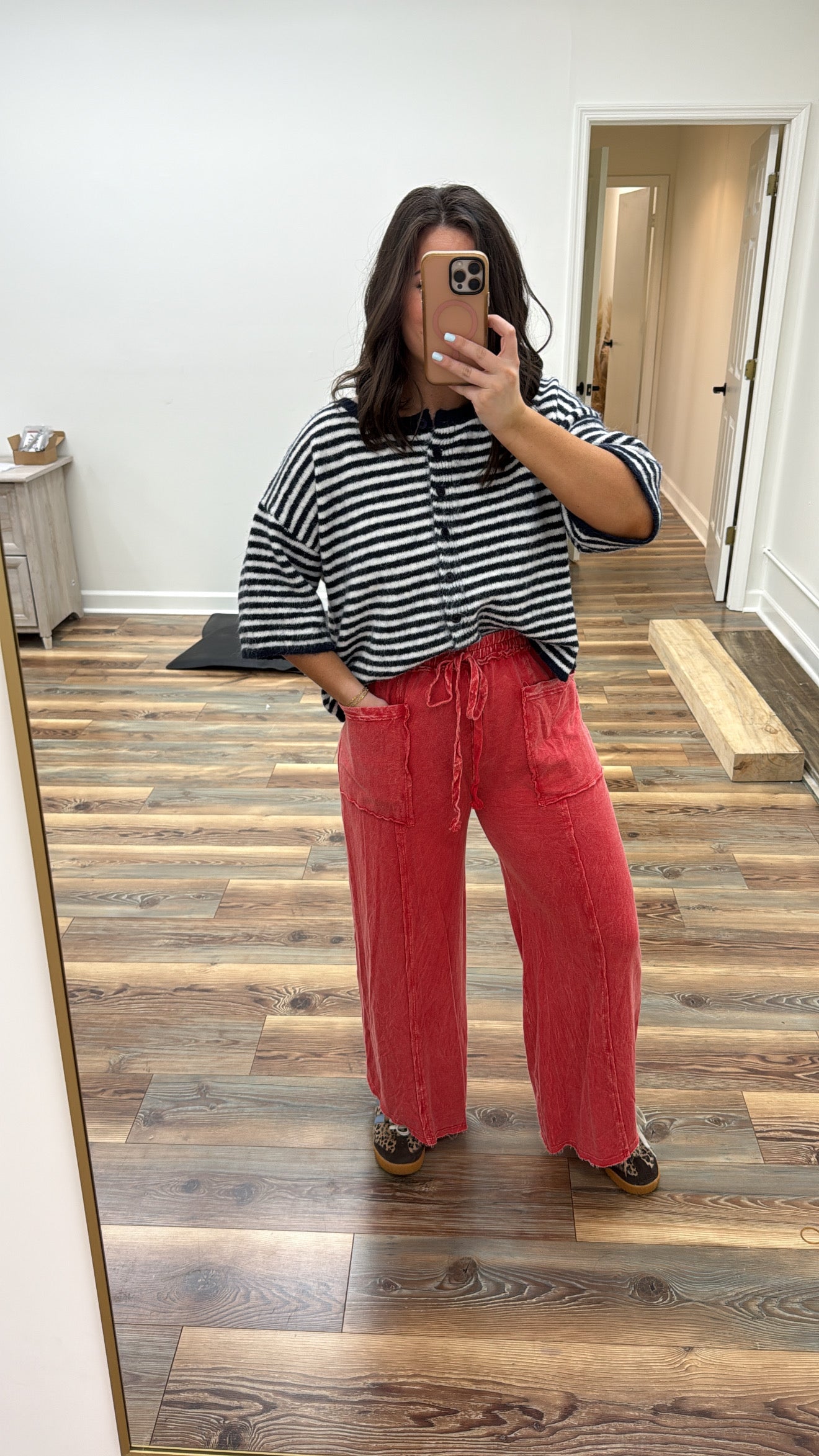 Washed Red Wide Leg Pants