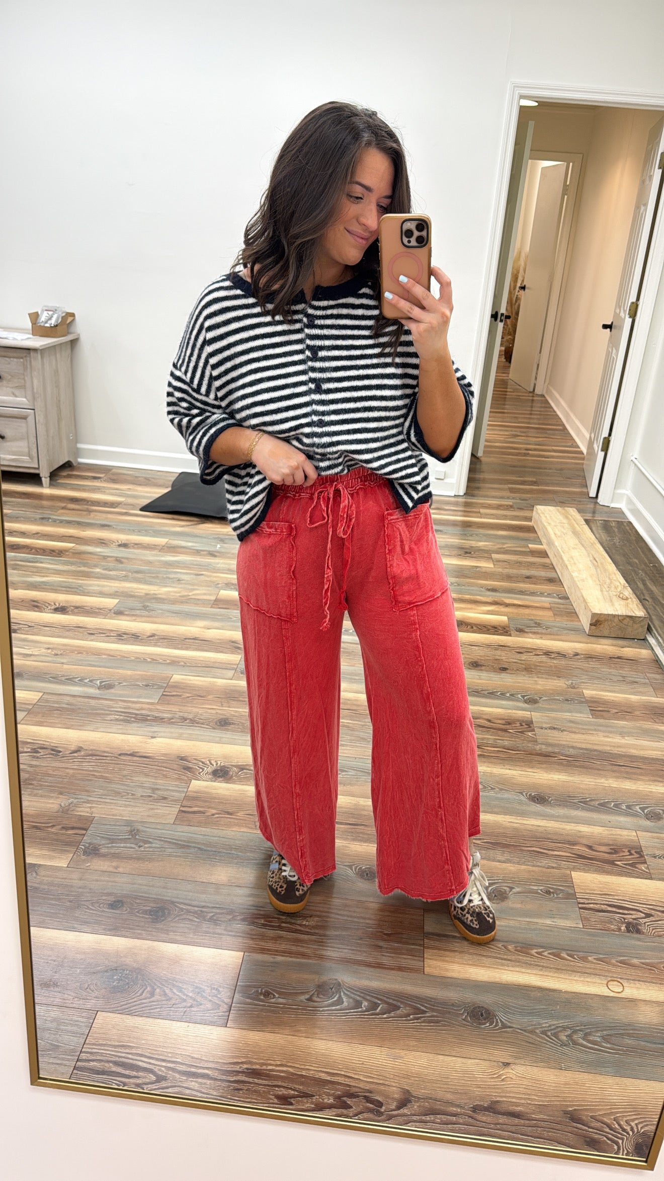 Washed Red Wide Leg Pants
