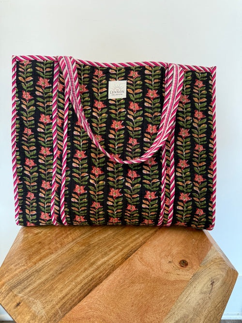 Blooming Fern Black Tote