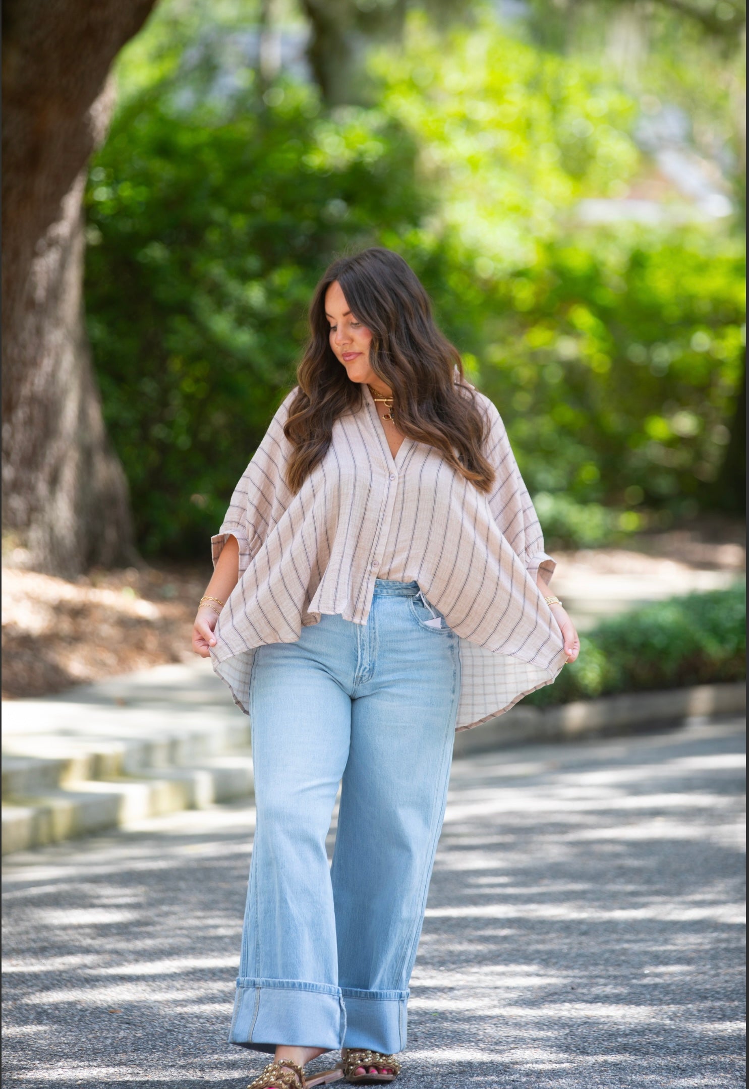 Stripped Button Up Tee