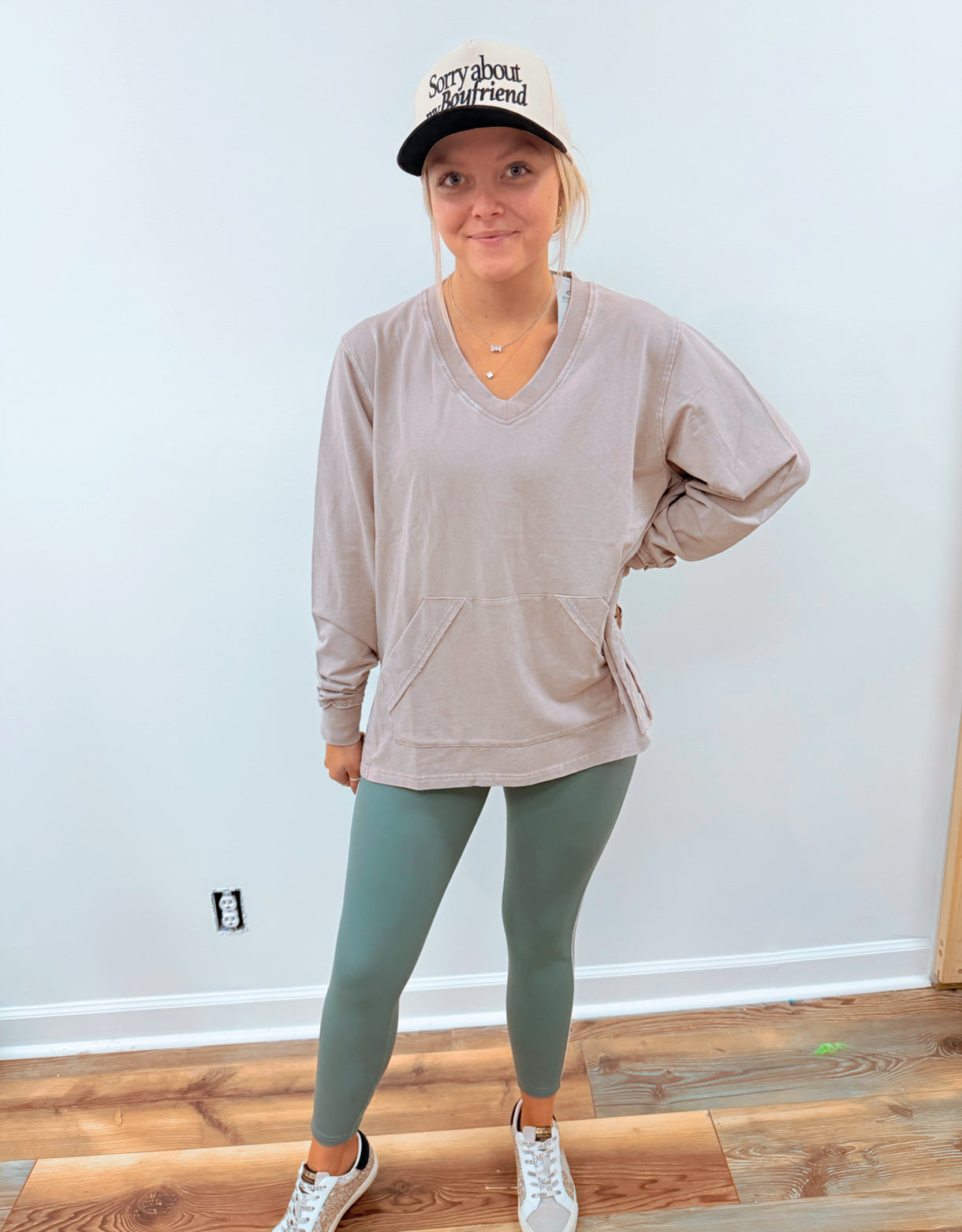 Beige V-Neck Pullover