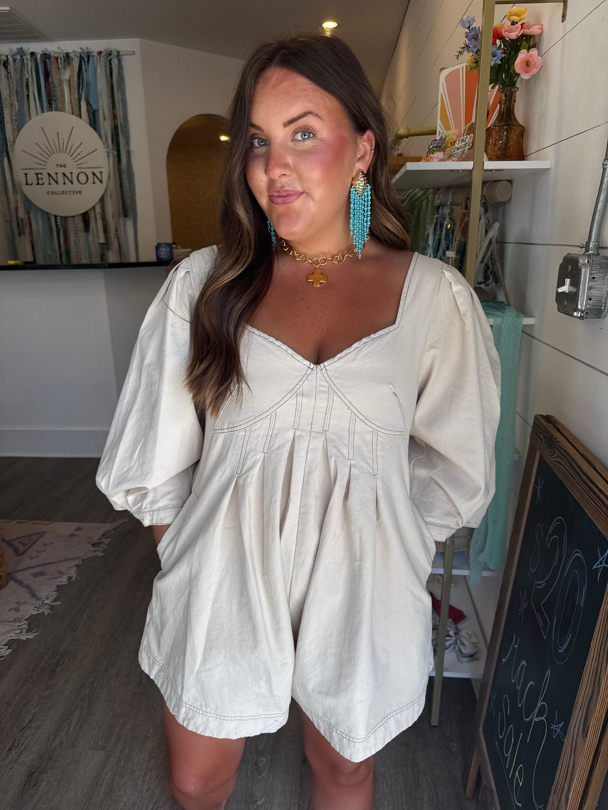 Beige Denim Romper
