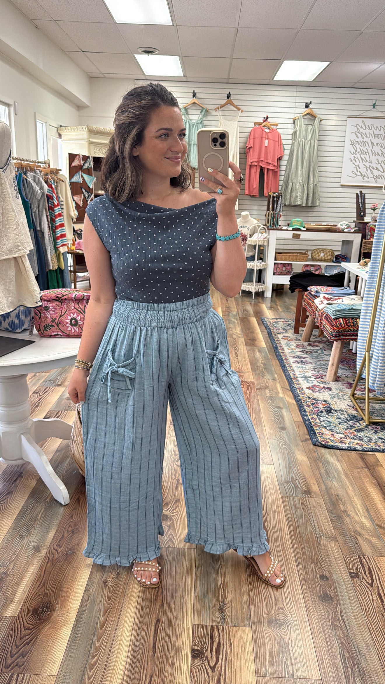 Denim Pinstripe Linen Pants
