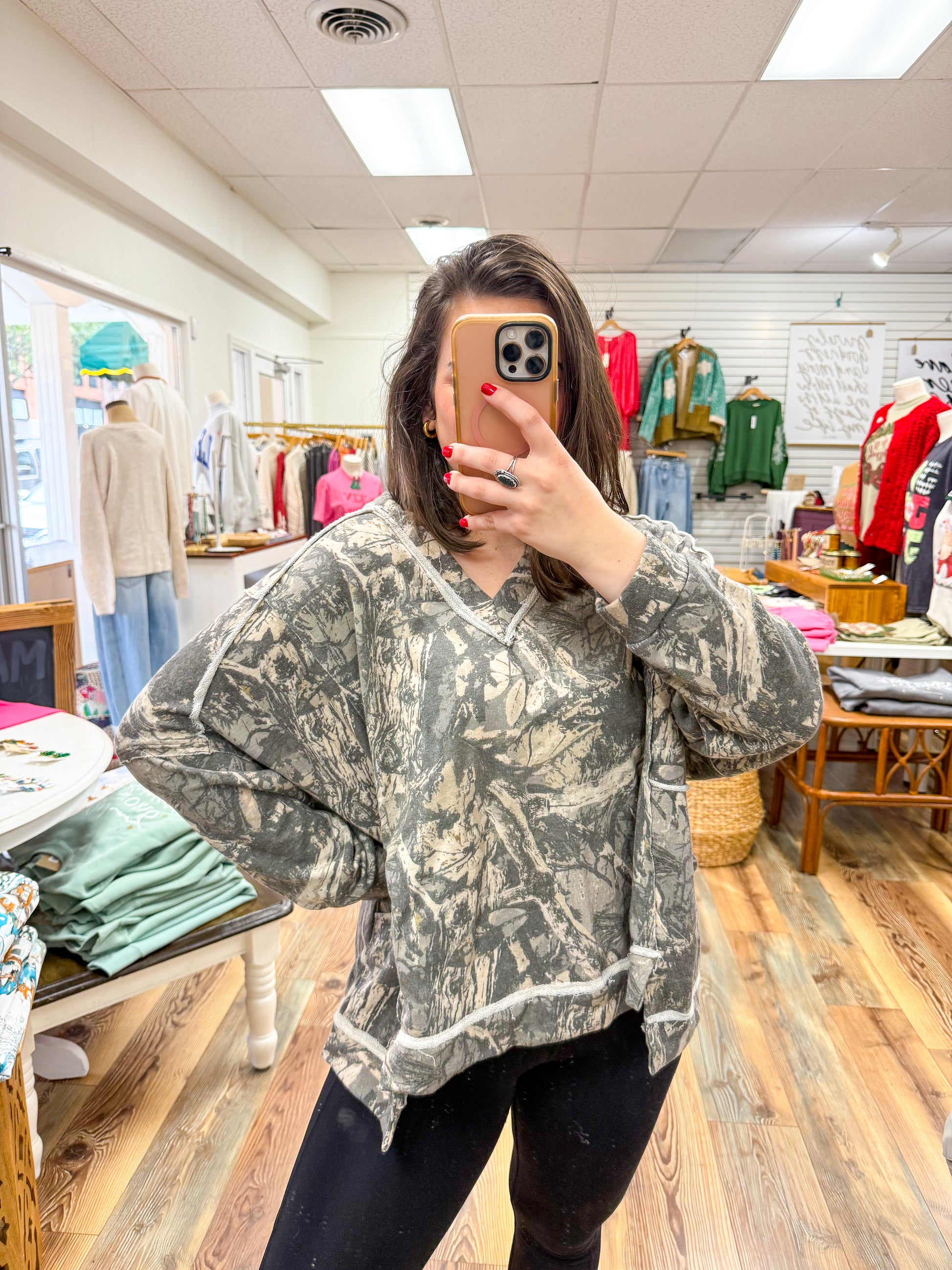 Camo V-Neck Pullover