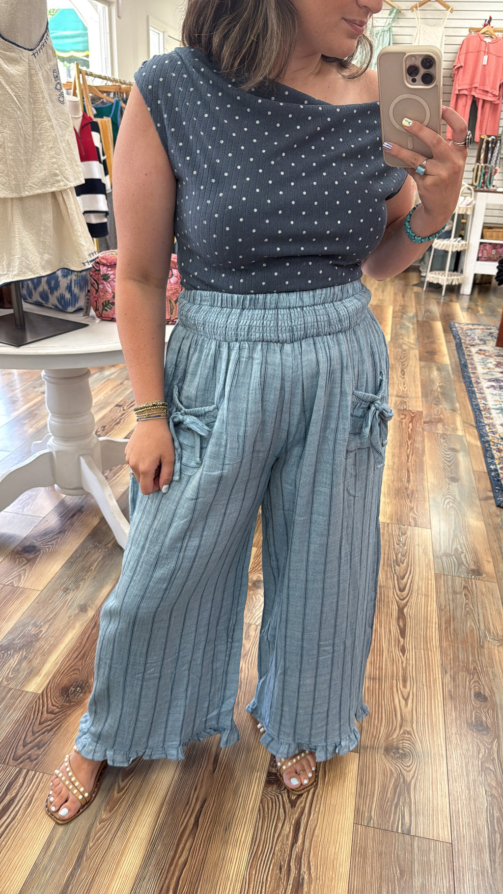 Denim Pinstripe Linen Pants