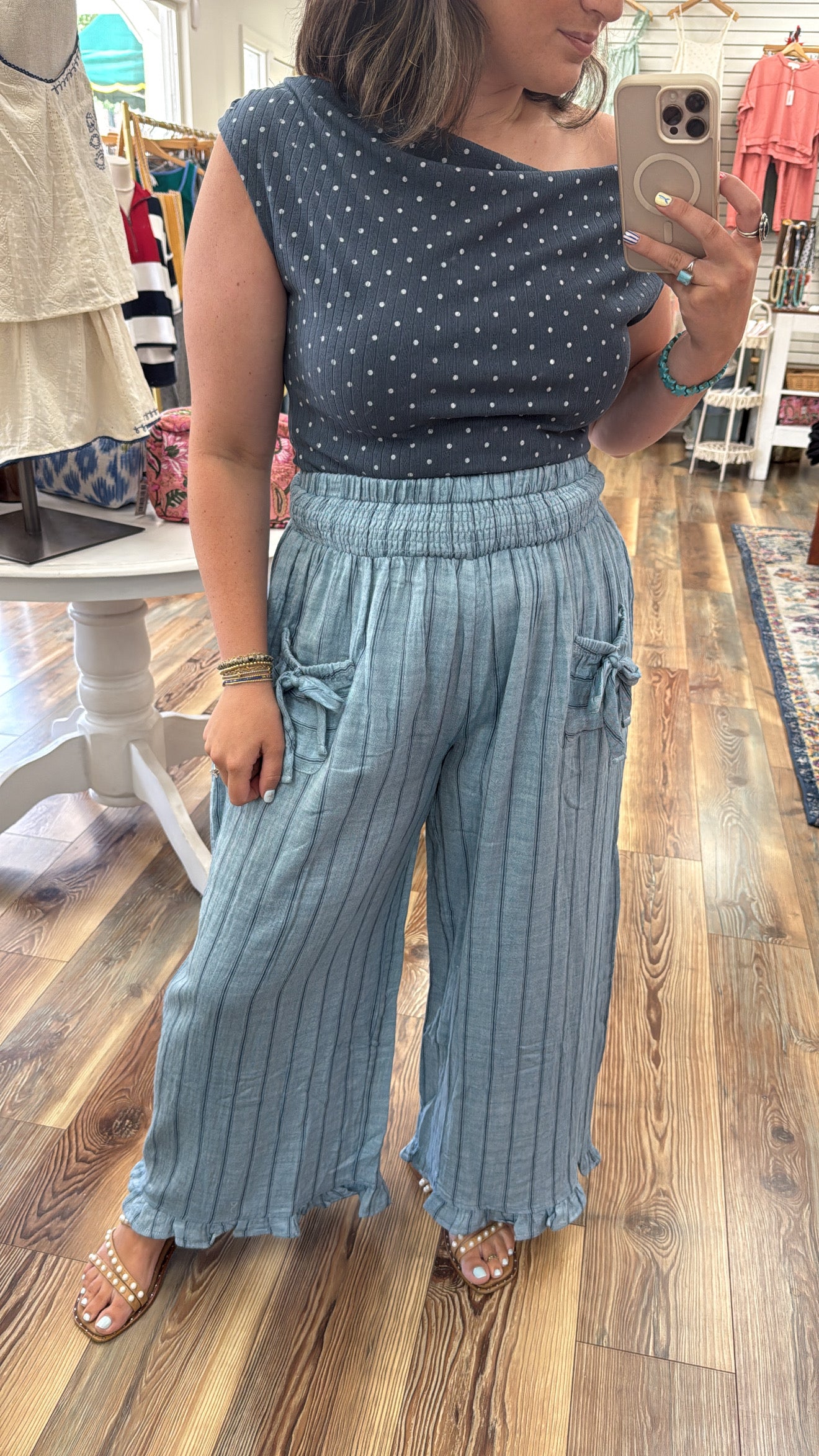 Denim Pinstripe Linen Pants