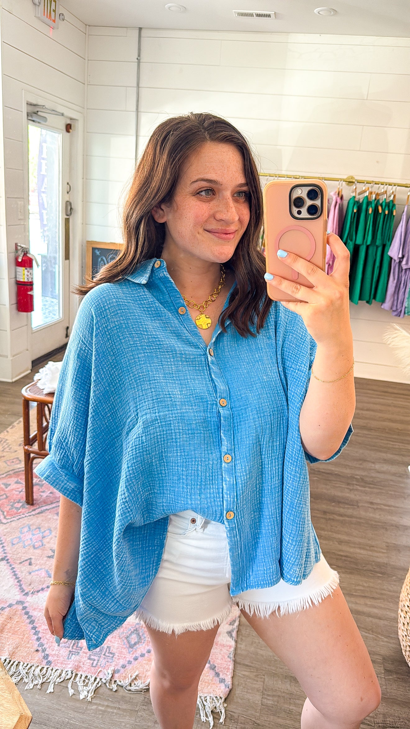 Oversized Washed Button Down Top