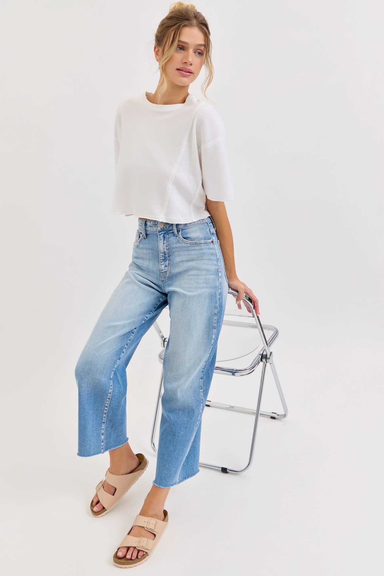 High Rise Crop Wide Leg with Raw Hem Jeans