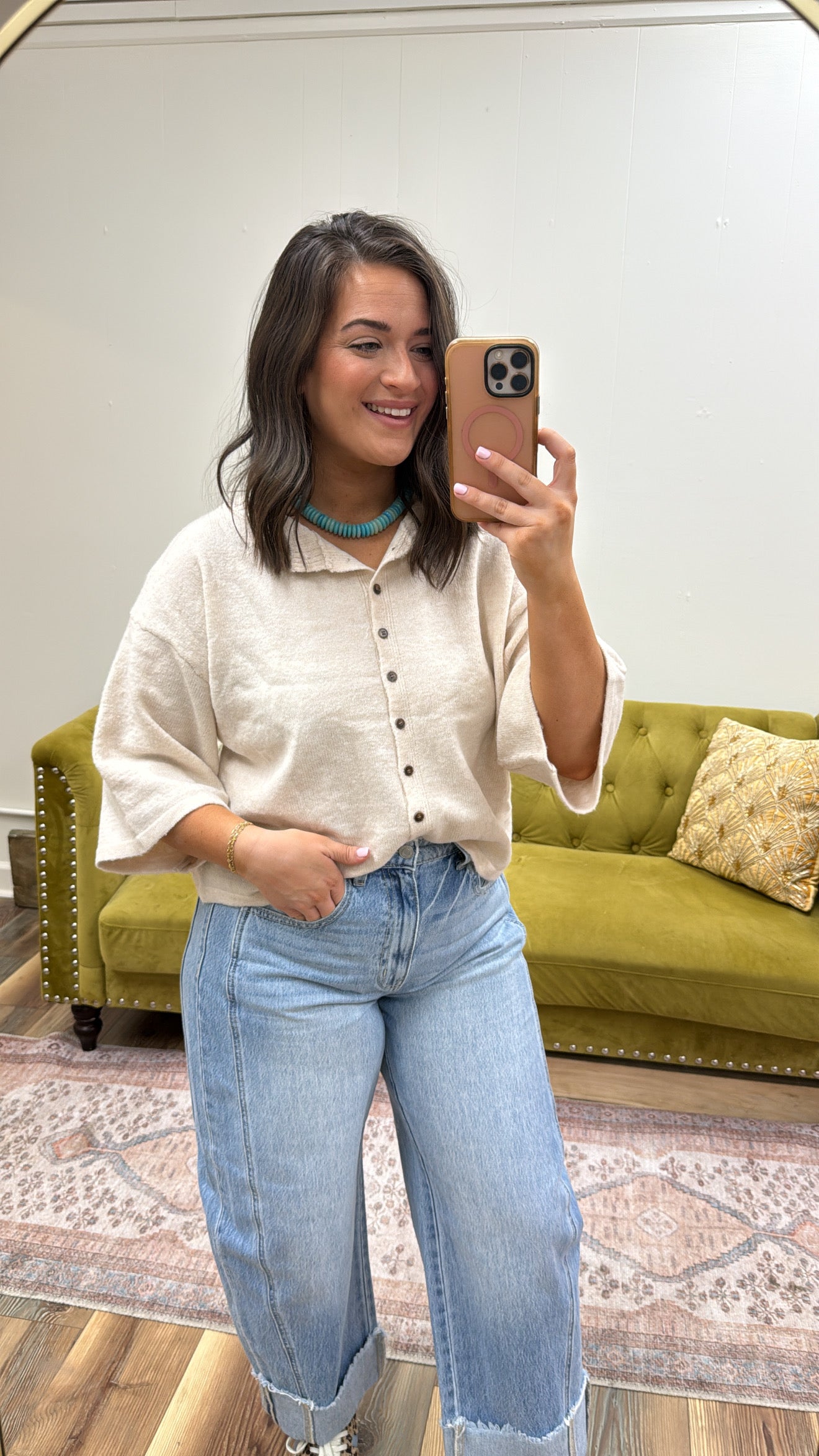 Beige Short Sleeve Cardigan