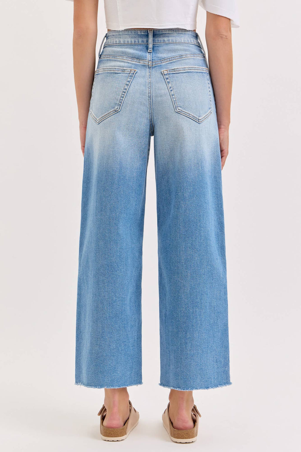 High Rise Crop Wide Leg with Raw Hem Jeans