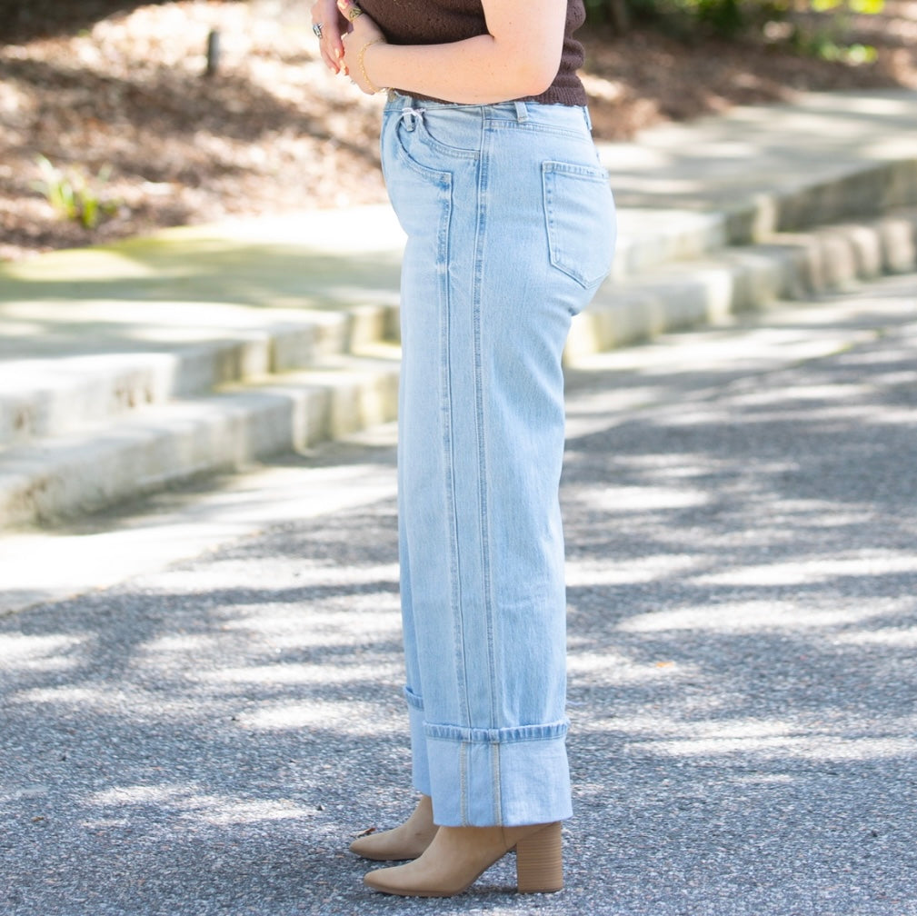 Cuffed Baggy Wide Leg Jeans