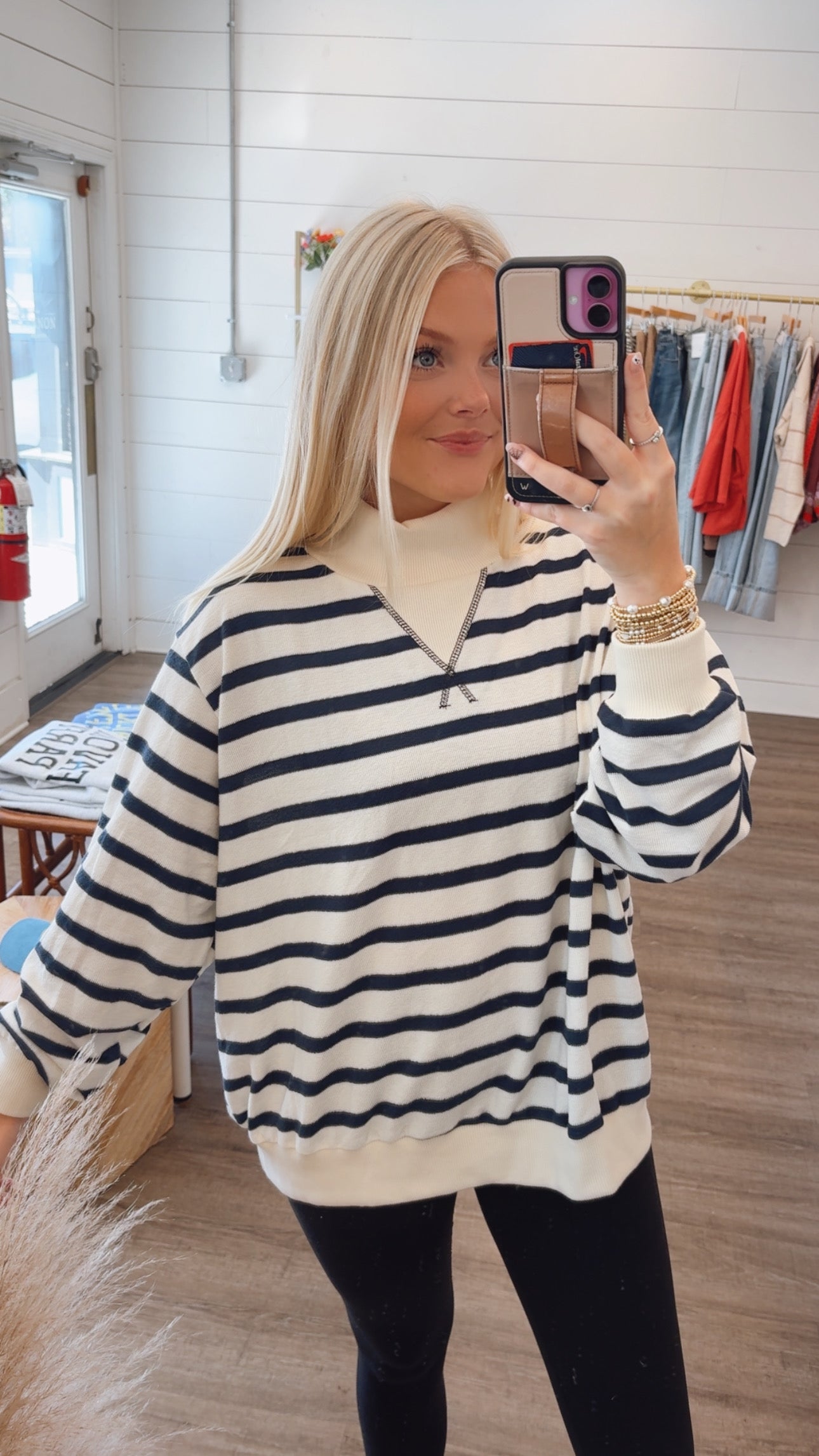 Navy And White Stripped Mockneck