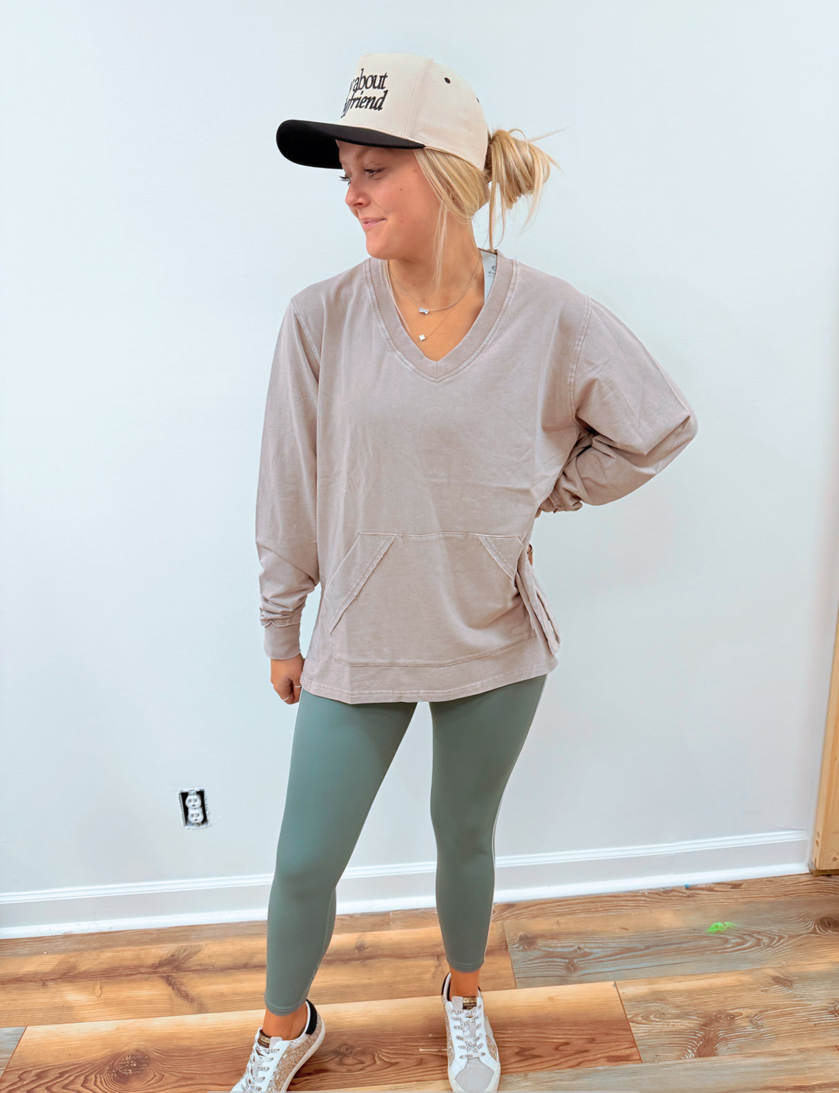 Beige V-Neck Pullover