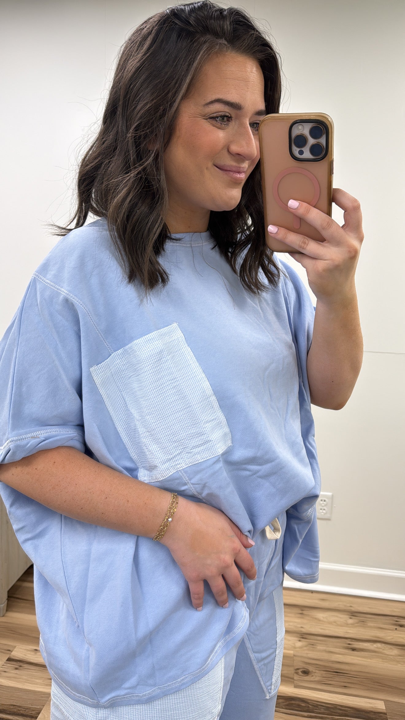 Light Blue Stitched Detailed Oversized Set