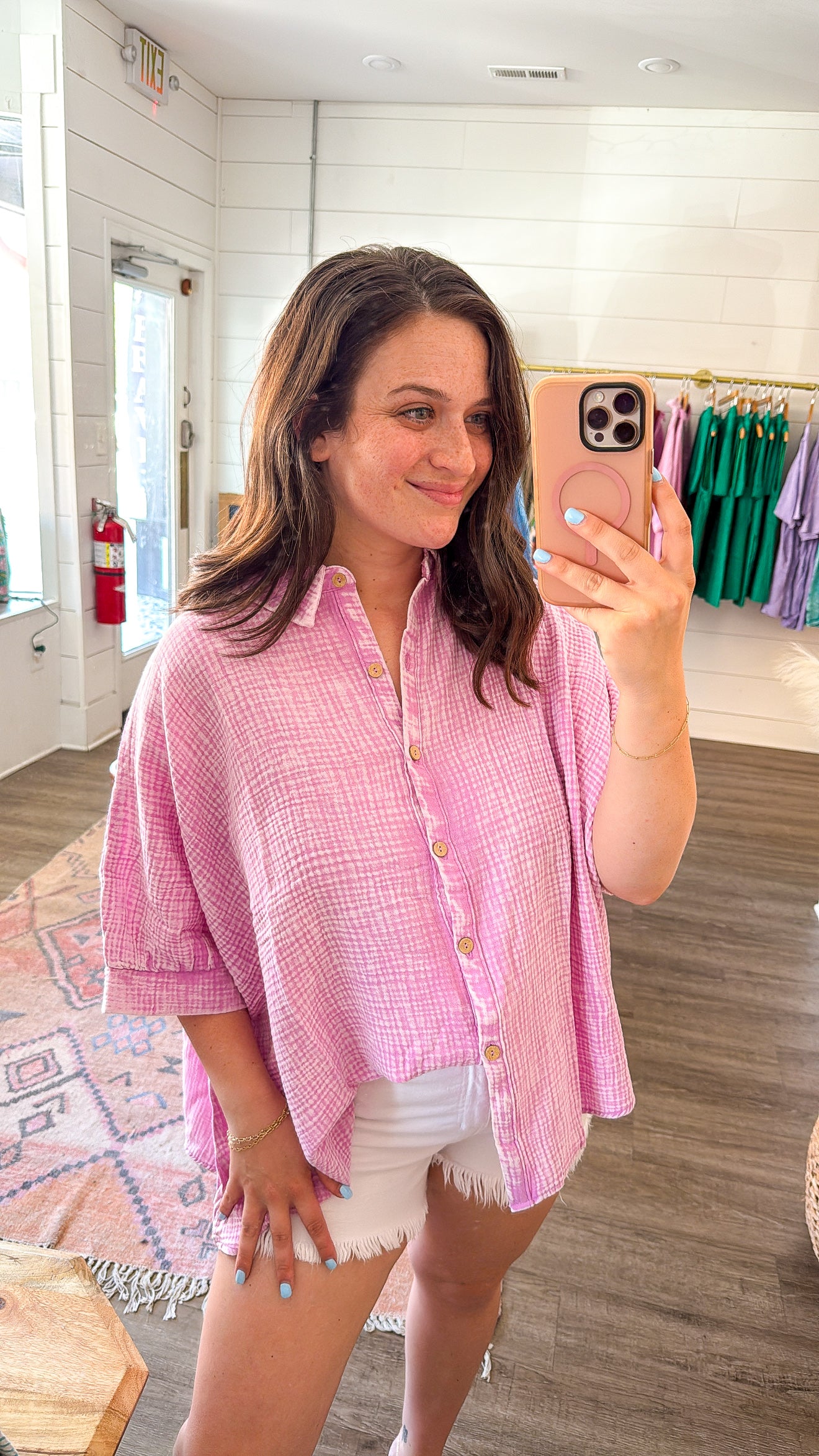 Oversized Washed Button Down Top