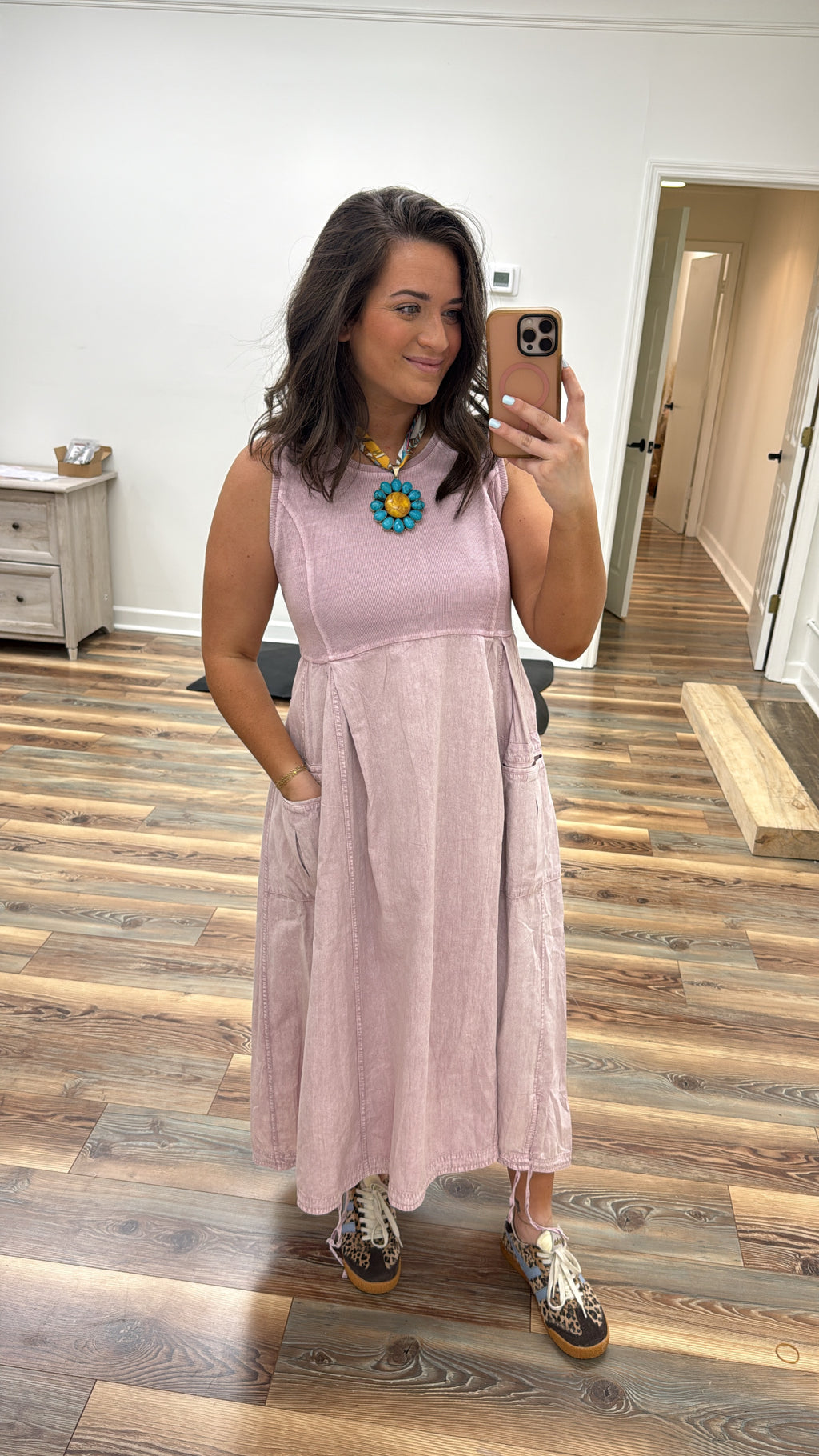 Mauve Mixed Material Dress