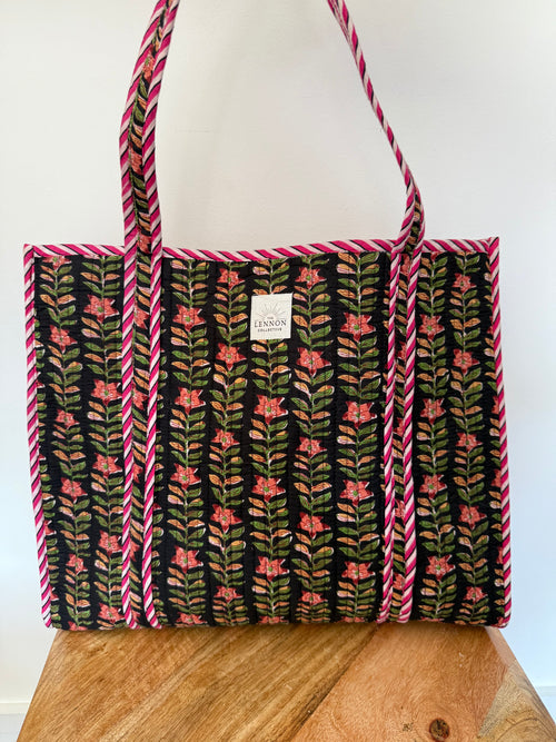 Blooming Fern Black Tote